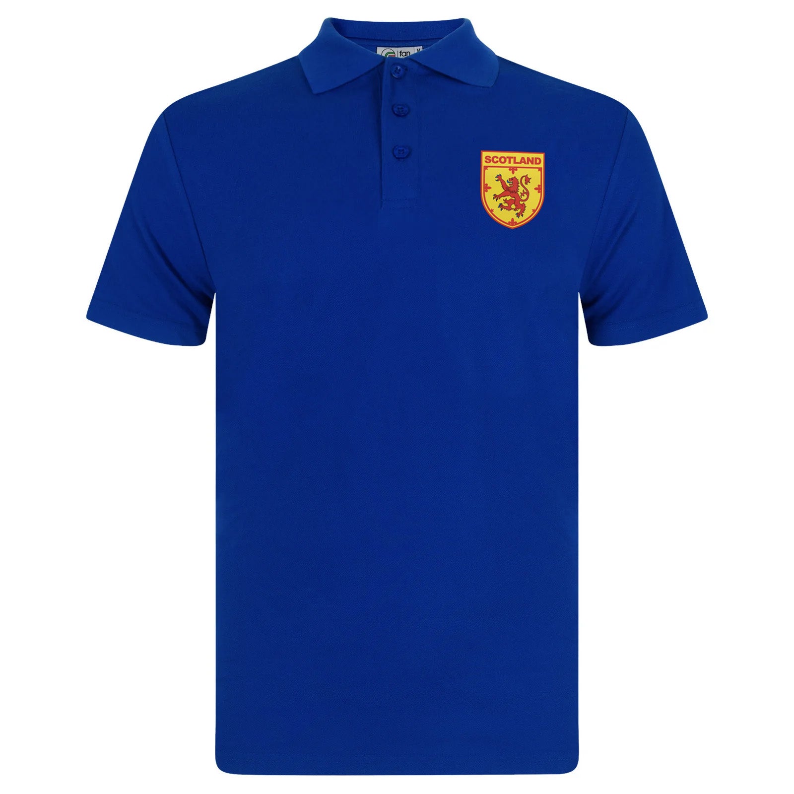 Scotland retro polo shirt in black, navy, royal & white with printed logo on the chest