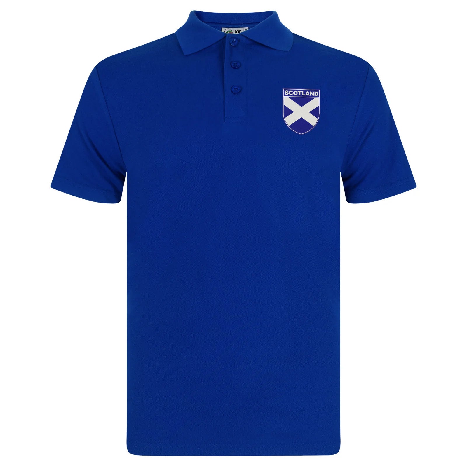 Scotland retro polo shirt in black, navy, royal & white with printed logo on the chest