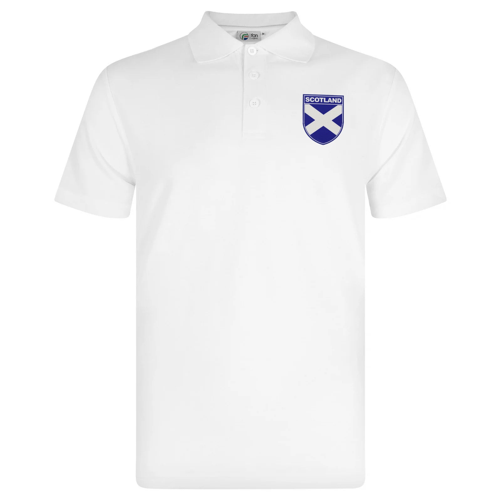 Scotland retro polo shirt in white with printed saltire logo on the chest