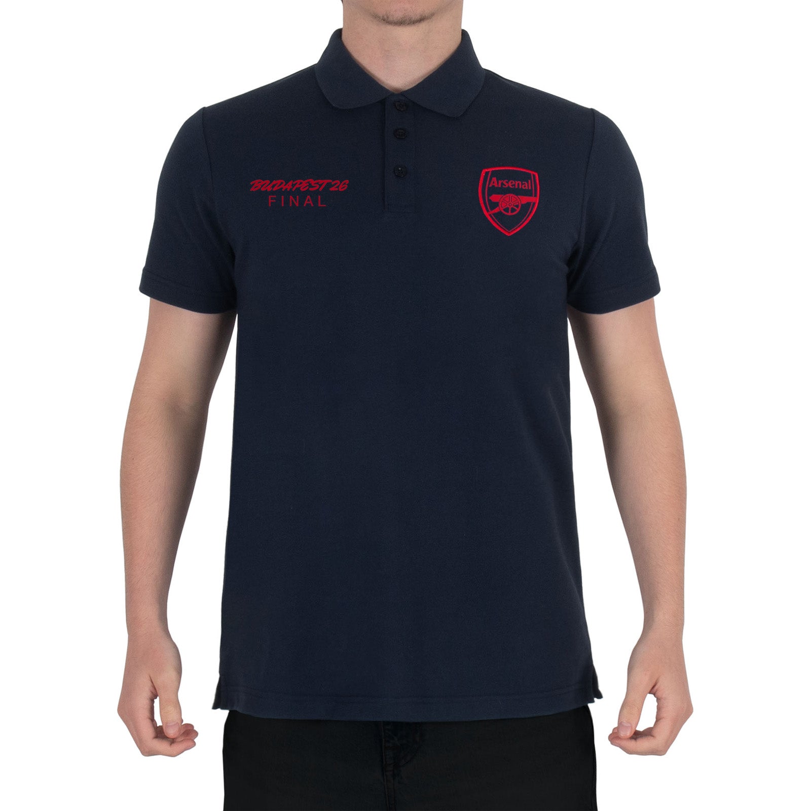 Arsenal polo shirt for adults in black, red, white & navy featuring the club crest to chest