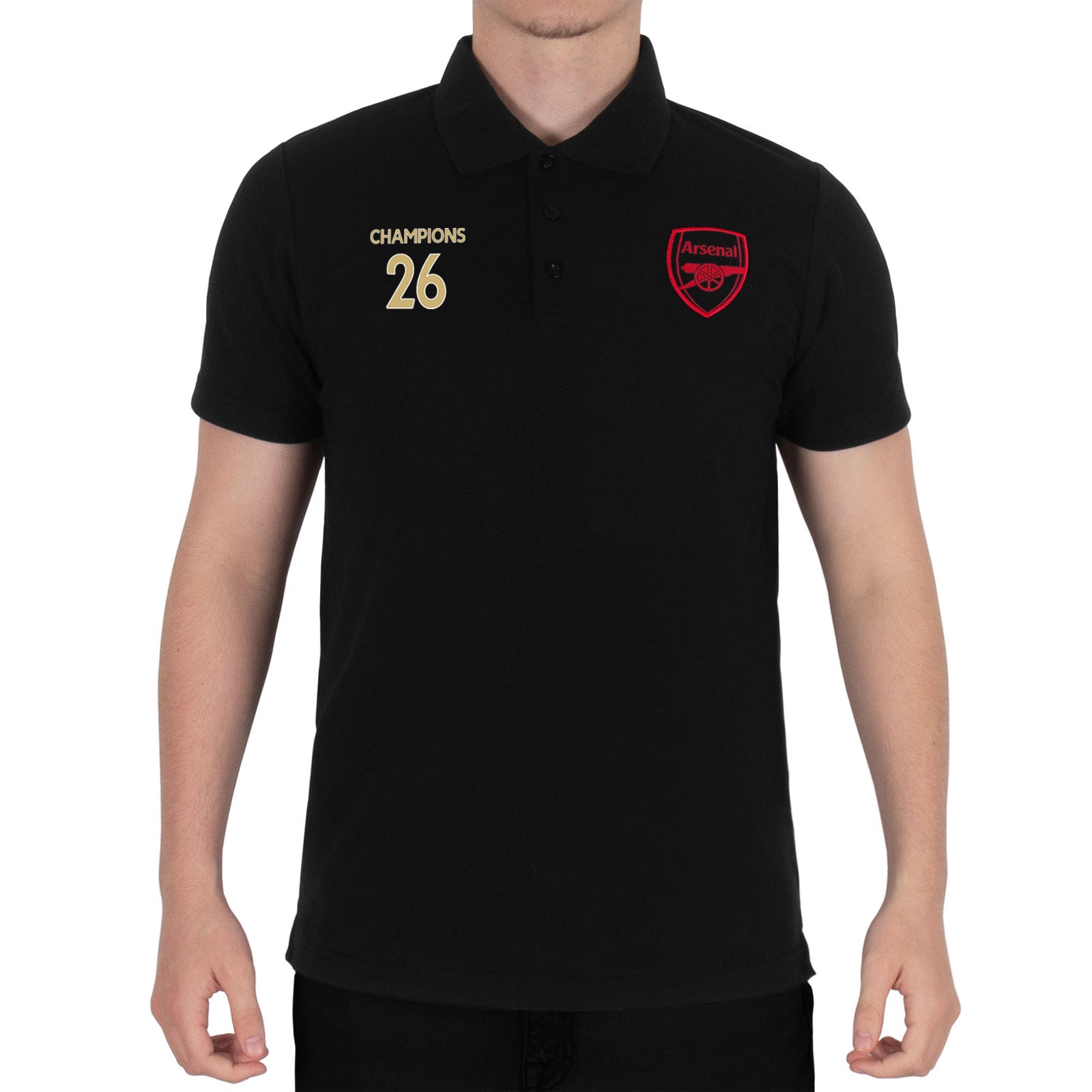 Arsenal polo shirt for adults in black, red, white & navy featuring the club crest to chest