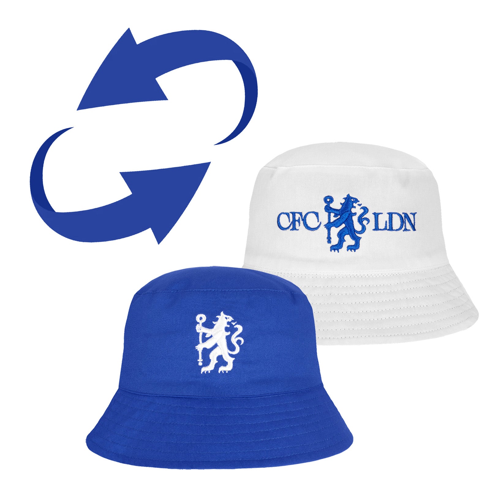 Chelsea reversible bucket hat in royal blue & white