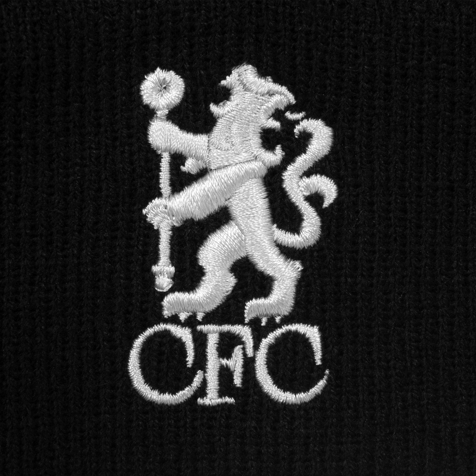 Chelsea beanie hat in black with club lion crest to the front