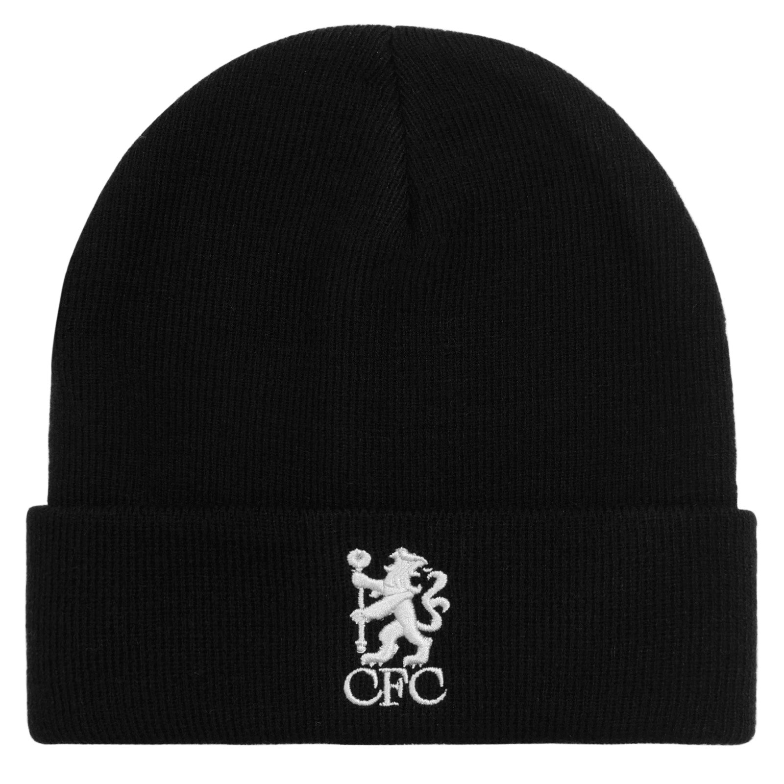 Chelsea beanie hat in black with club lion crest to the front