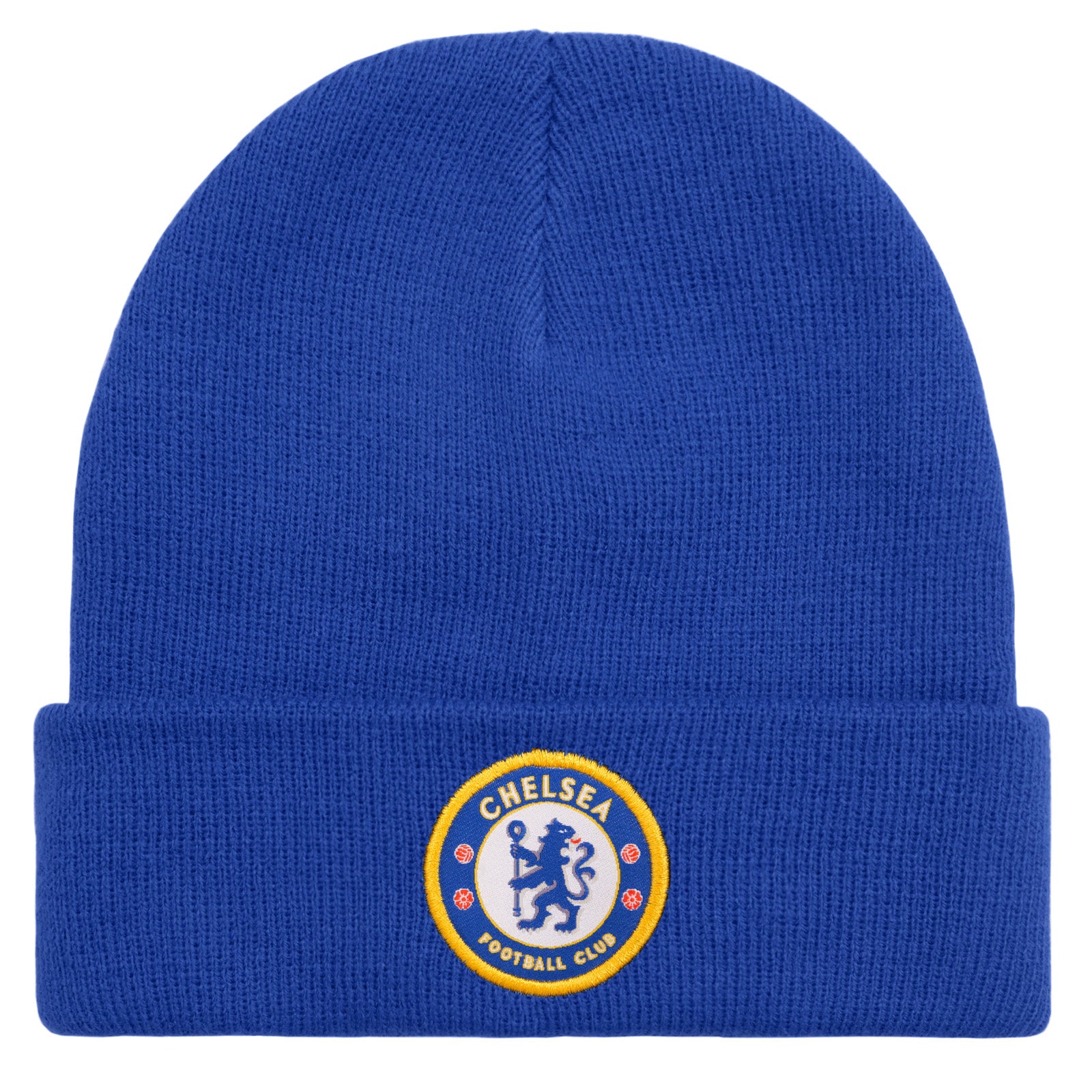 Chelsea beanie hat in royal blue with club crest to the front