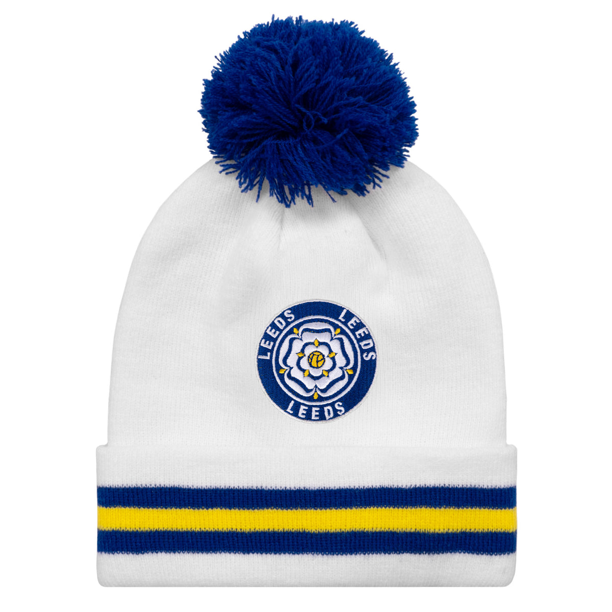 Leeds retro knitted bobble hat with iconic rose crest to front