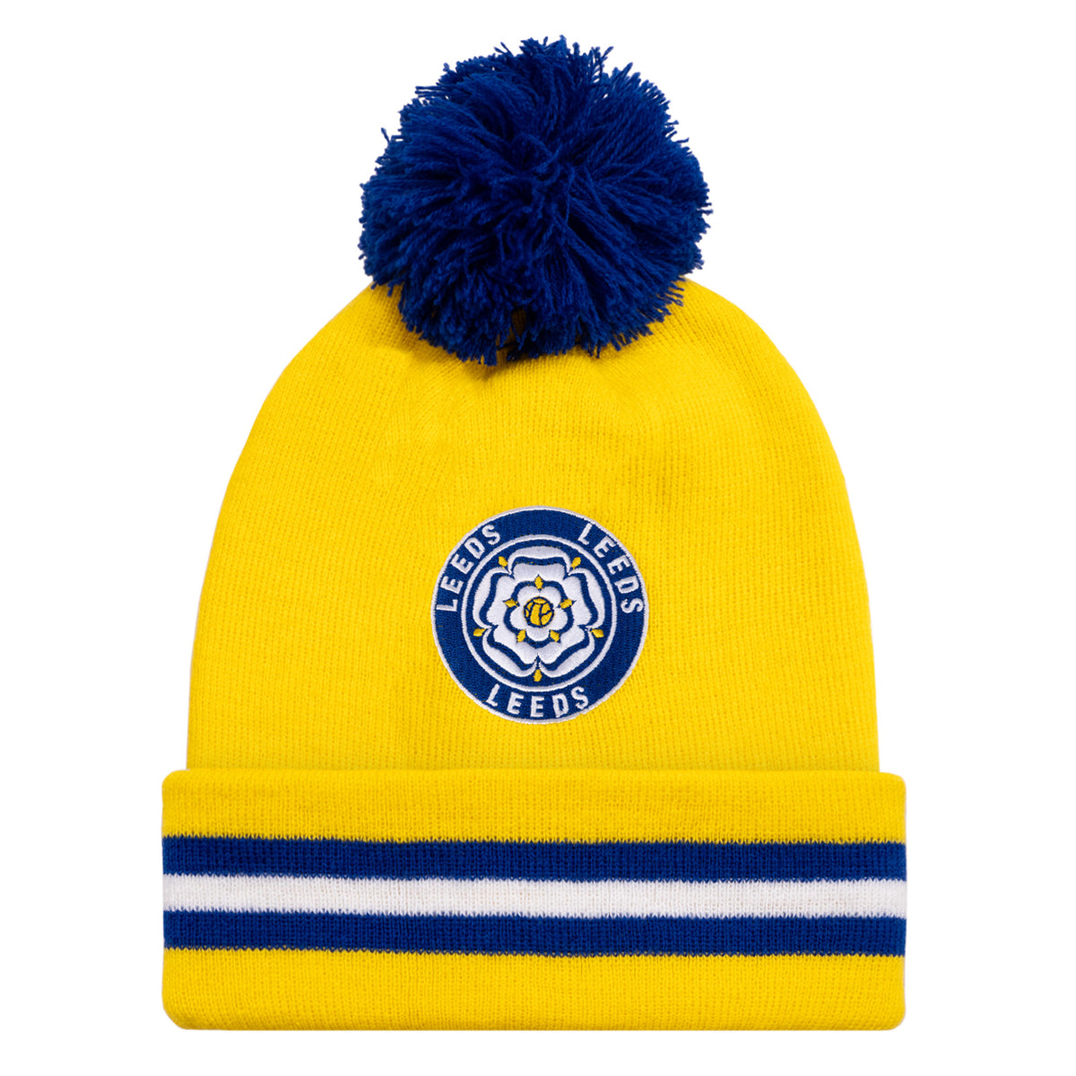 Leeds retro knitted bobble hat with iconic rose crest to front