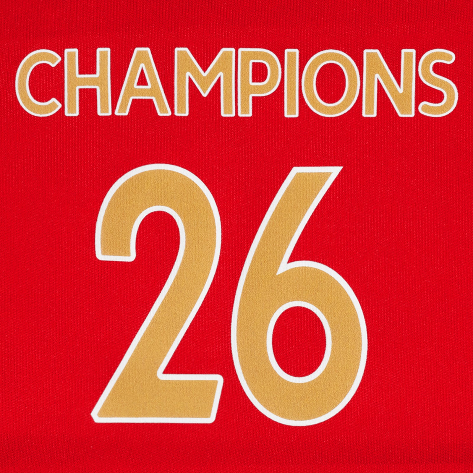 Arsenal adults T-shirt in red with club crest and champions 26 to chest