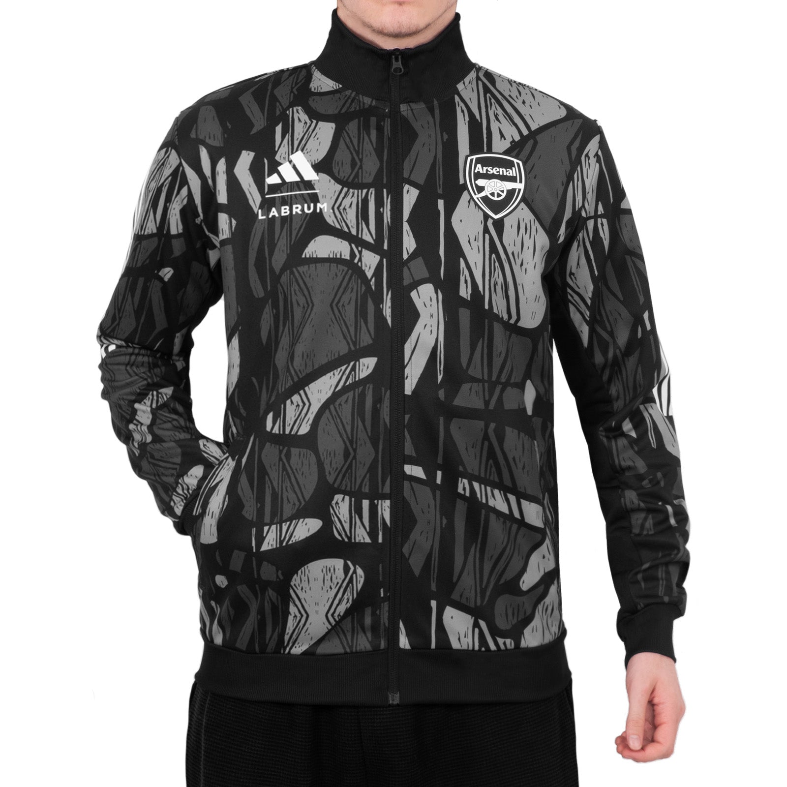 Arsenal adults track jacket in black and grey graphic design with club crest to chest