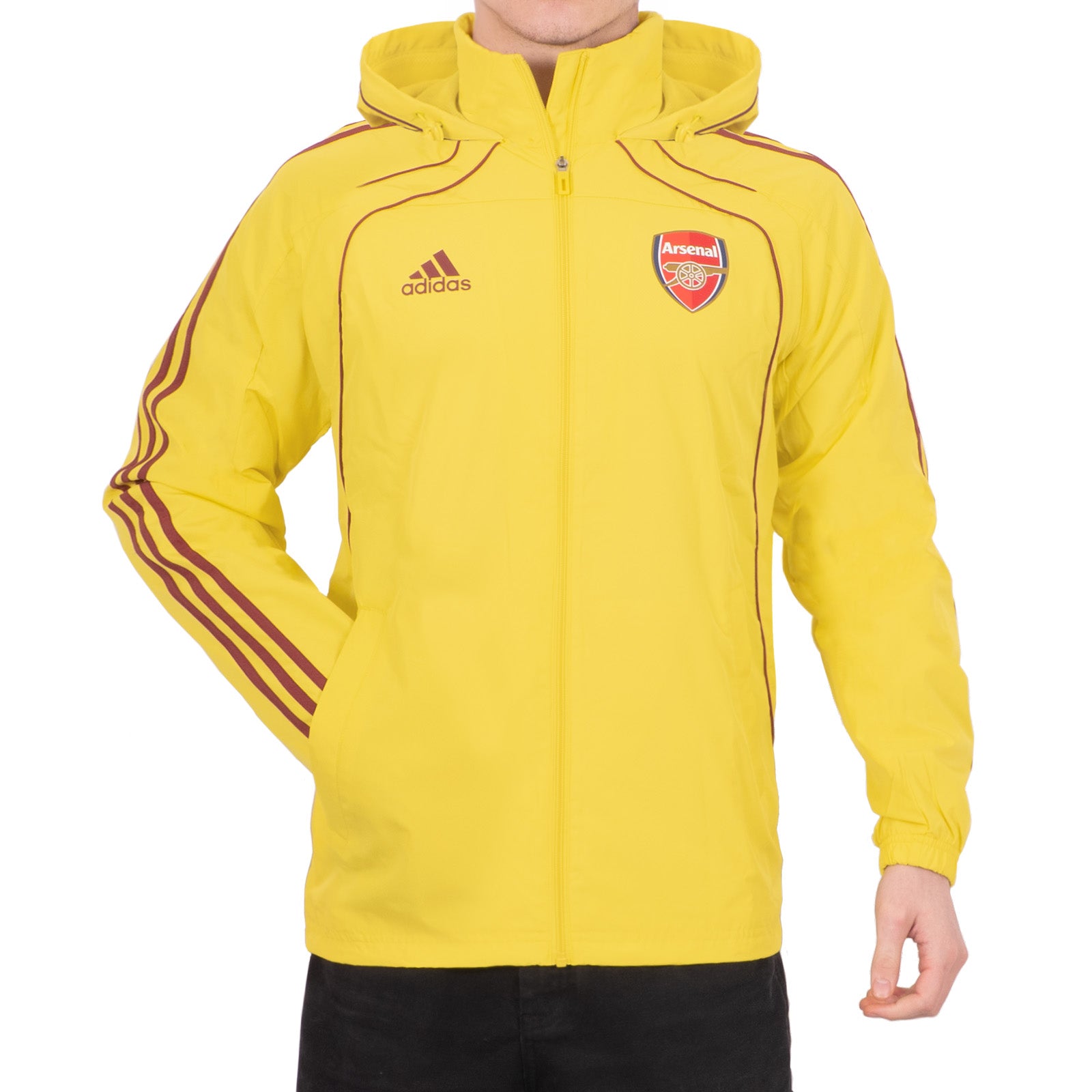 Arsenal adults shower jacket in yellow with club crest to chest