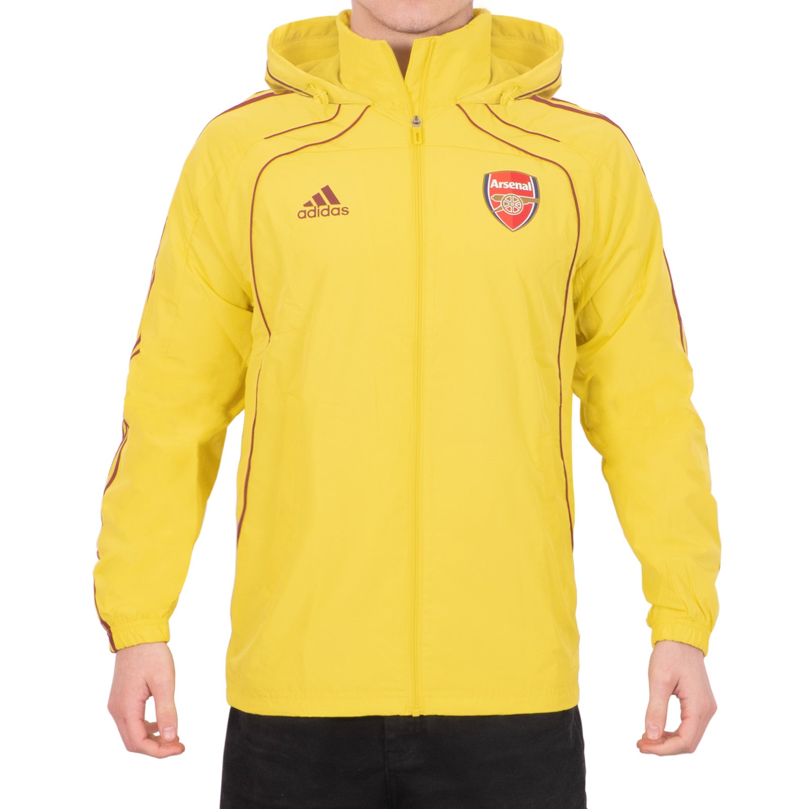 Arsenal adults shower jacket in yellow with club crest to chest