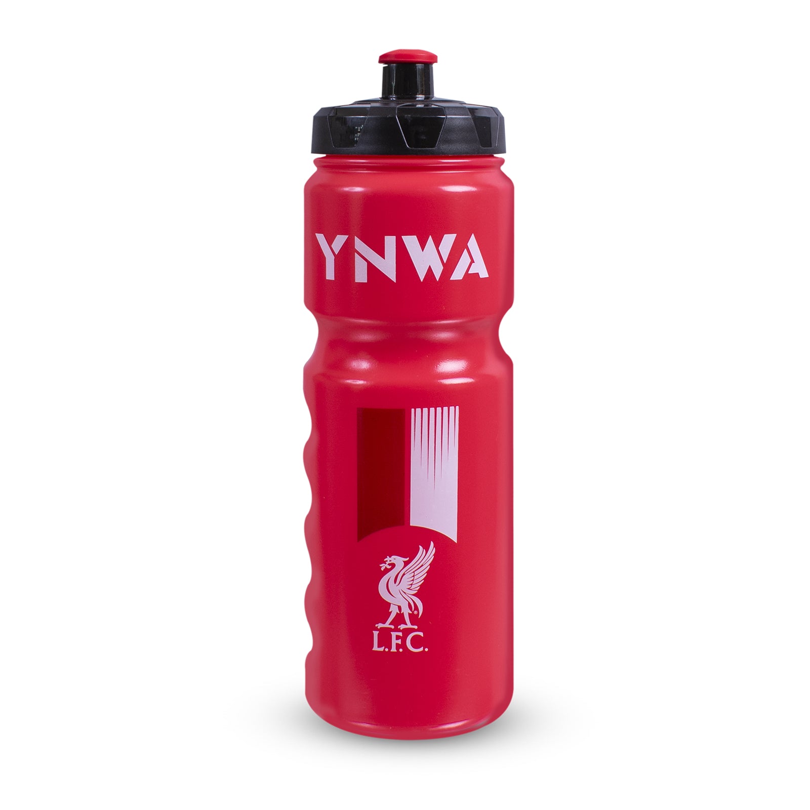 Liverpool 750ml reusable plastic sports water bottle in red, featuring club crest and text, with screw-on lid and push/pull drinking top