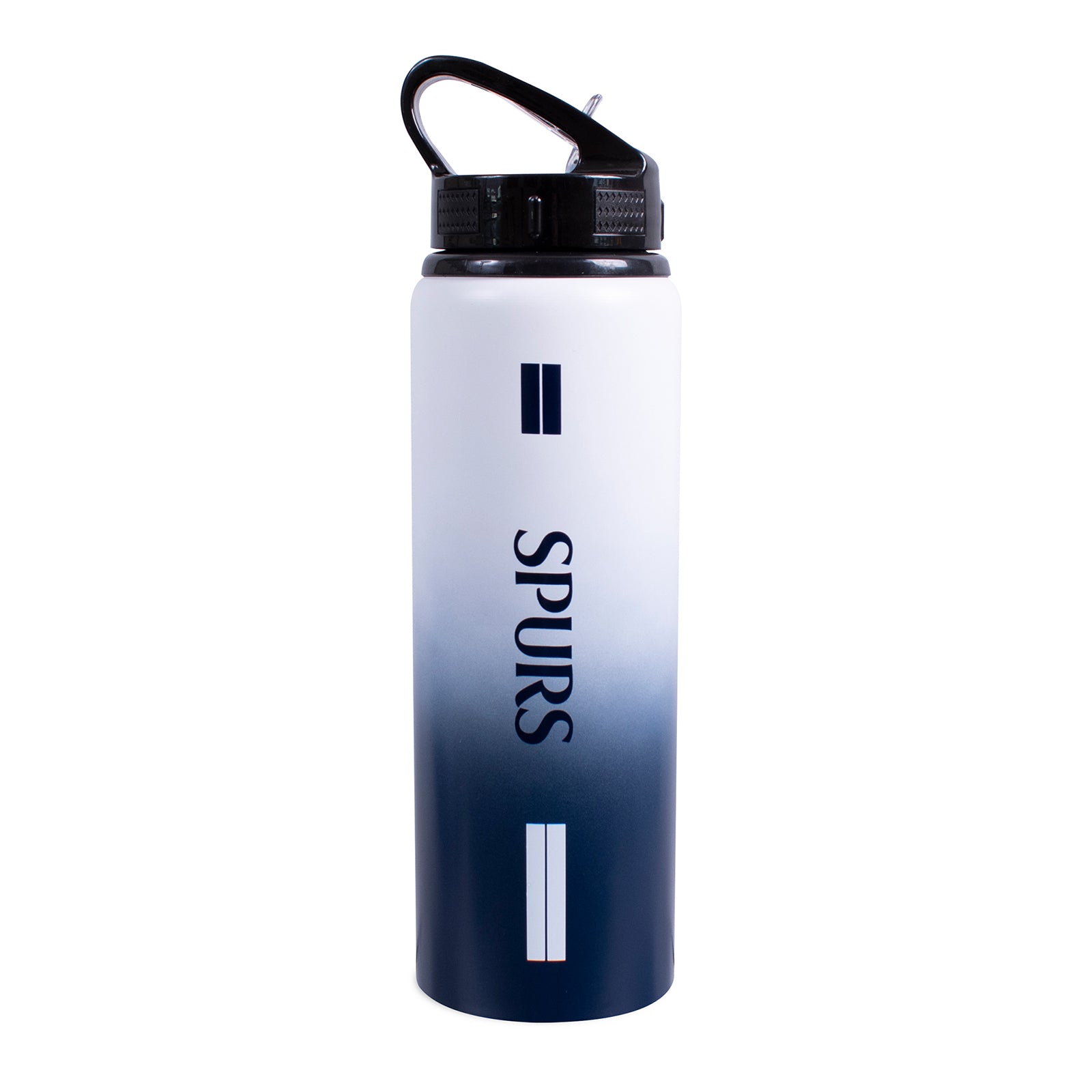 Tottenham Hotspur 750ml reusable aluminium sports water bottle in white, featuring a carry handle, screw-on lid and integrated folding straw