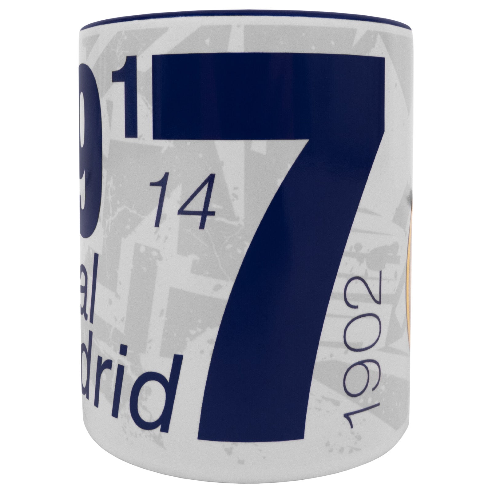 Real Madrid Mug in white featuring the club crest and iconic shirt numbers to the sides
