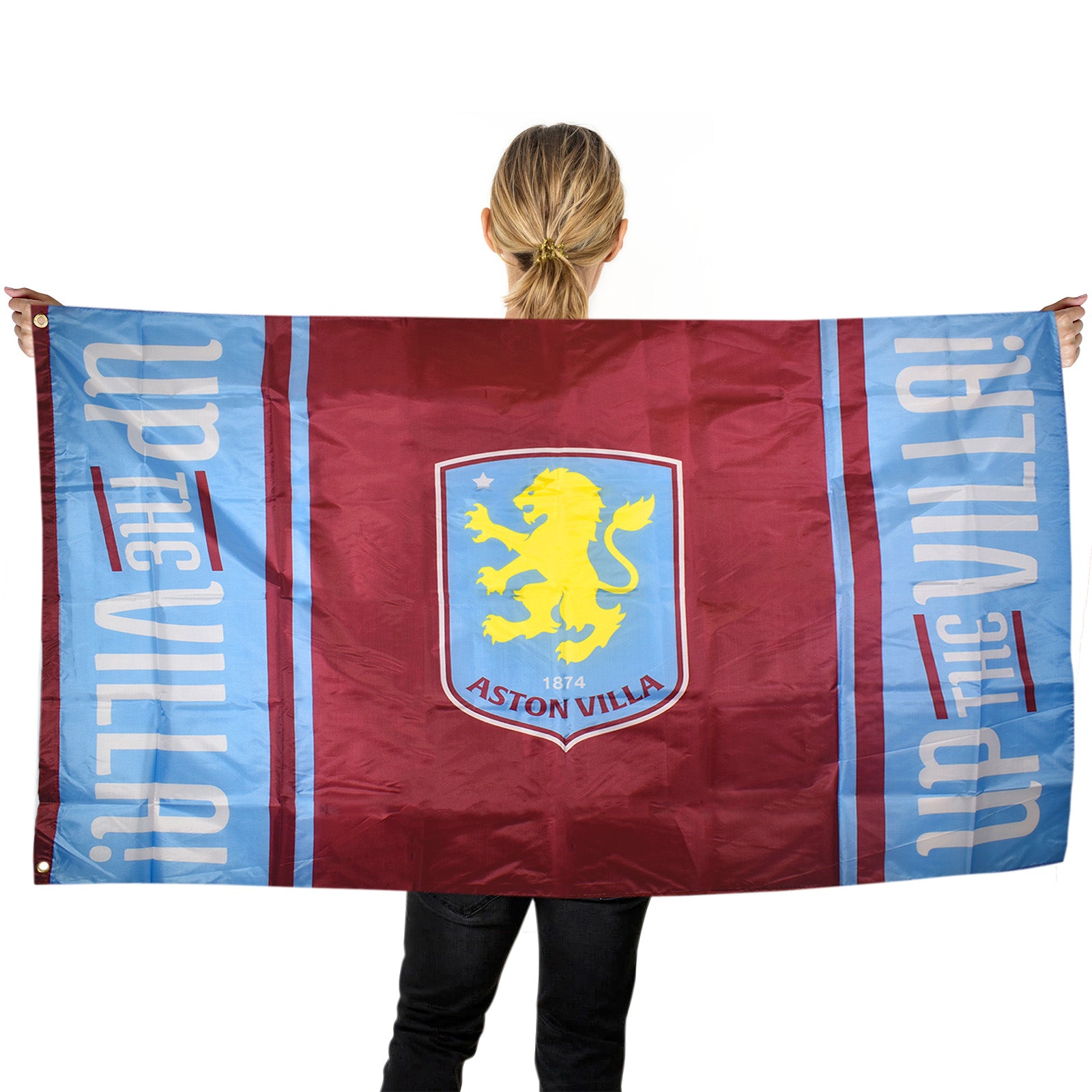 Aston Villa 5ft x 3ft flag in claret and blue with large club crest and "UP THE VILLA" text