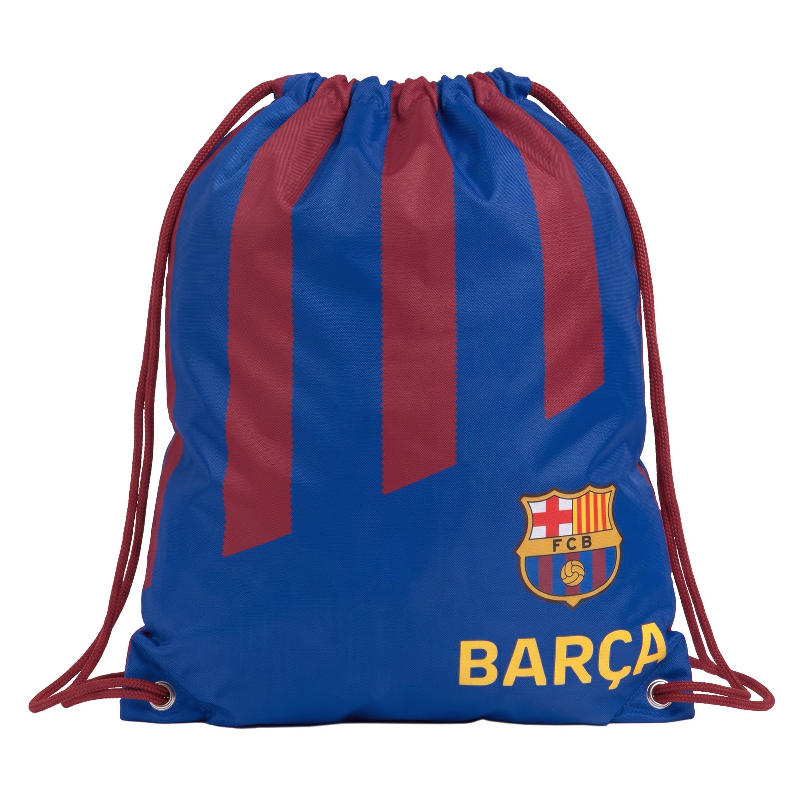 FC Barcelona Drawstring Gym Bag in claret and blue, featuring the club crest and branding