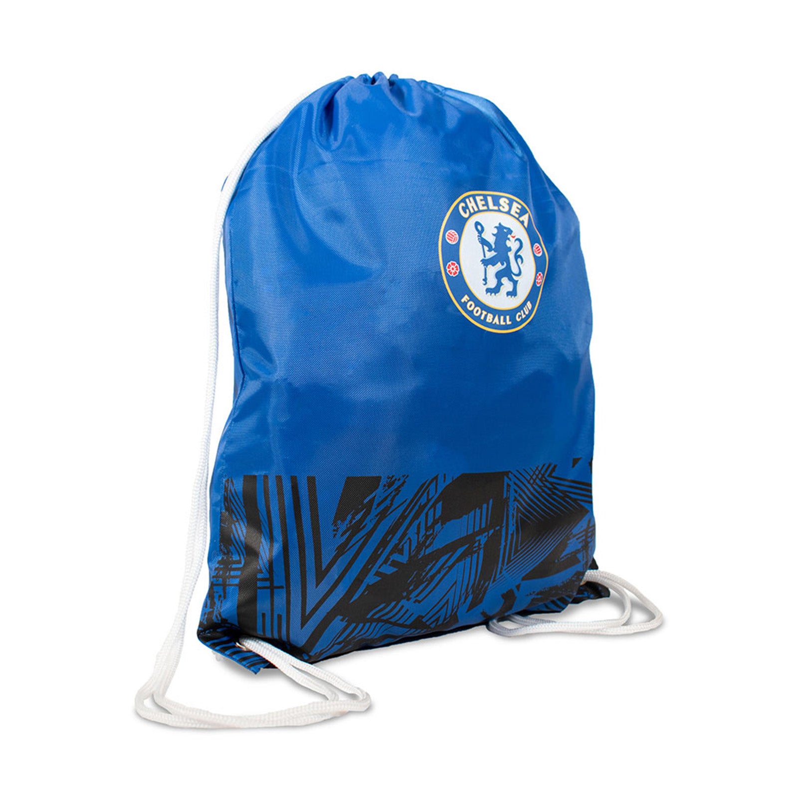 Chelsea Drawstring Gym Bag in royal blue and black, featuring the full colour club crest to the front
