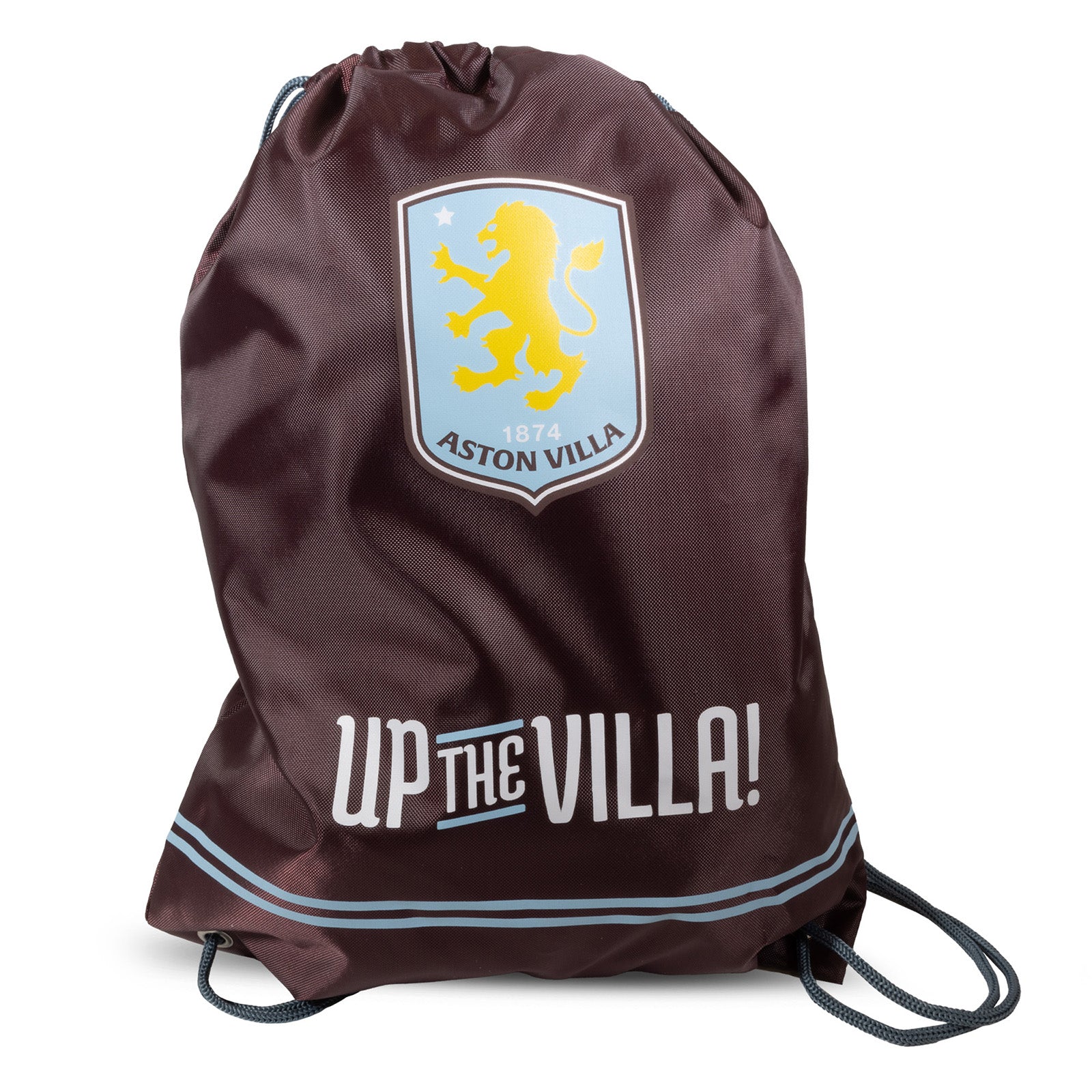 Aston Villa Drawstring Gym Bag in claret and blue, featuring the club crest and branding