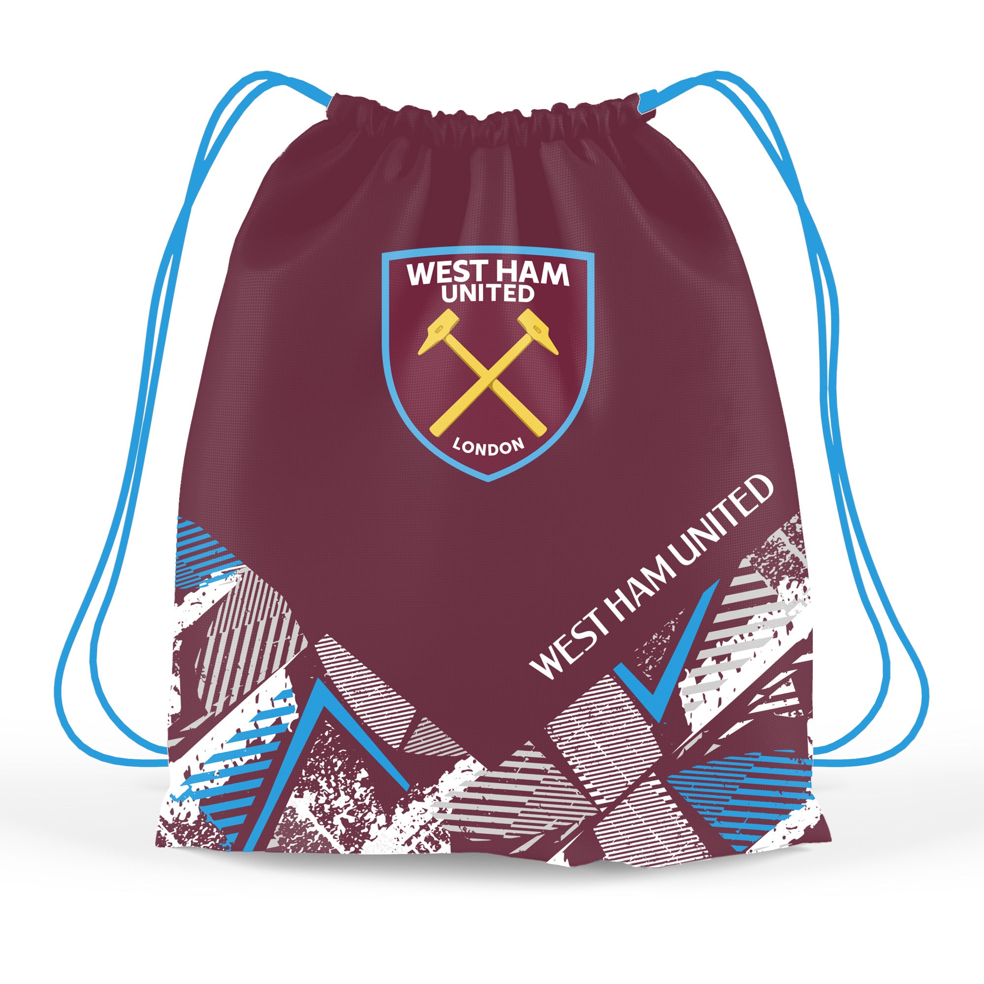 West Ham United Drawstring Gym Bag in claret and blue, featuring the club crest and branding