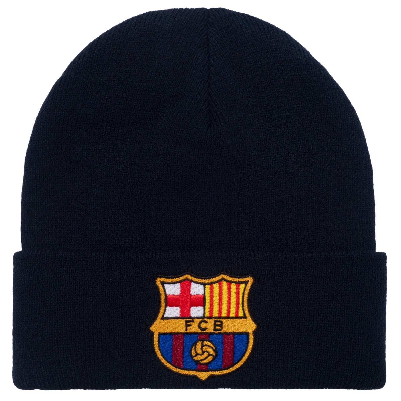 FC Barcelona beanie hat in navy blue with club crest to front