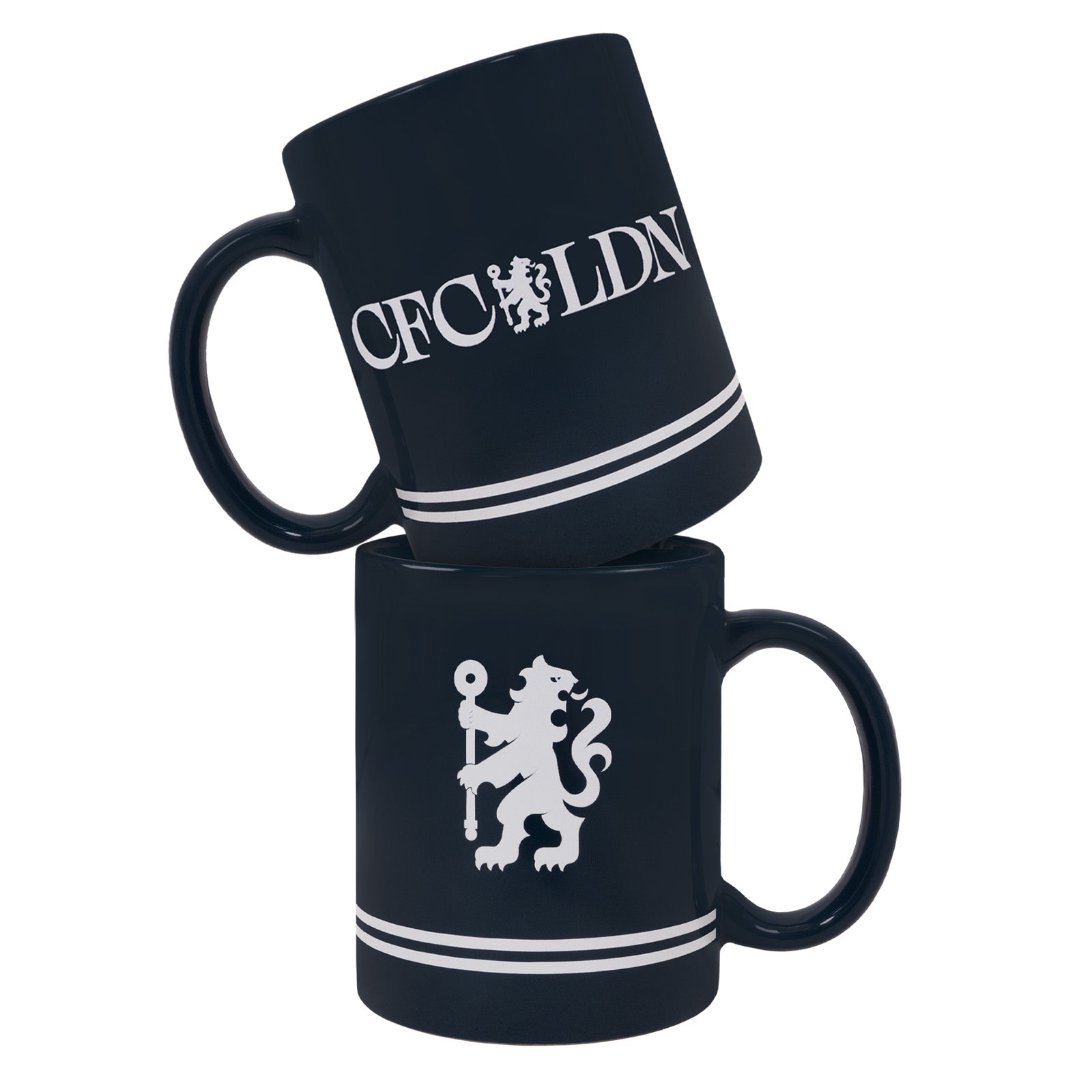 Chelsea Mugs in blue featuring various designs including the club crest and branding