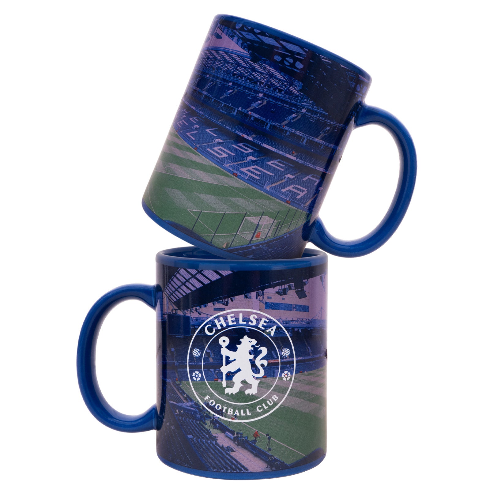 Chelsea Mugs in blue featuring various designs including the club crest and branding