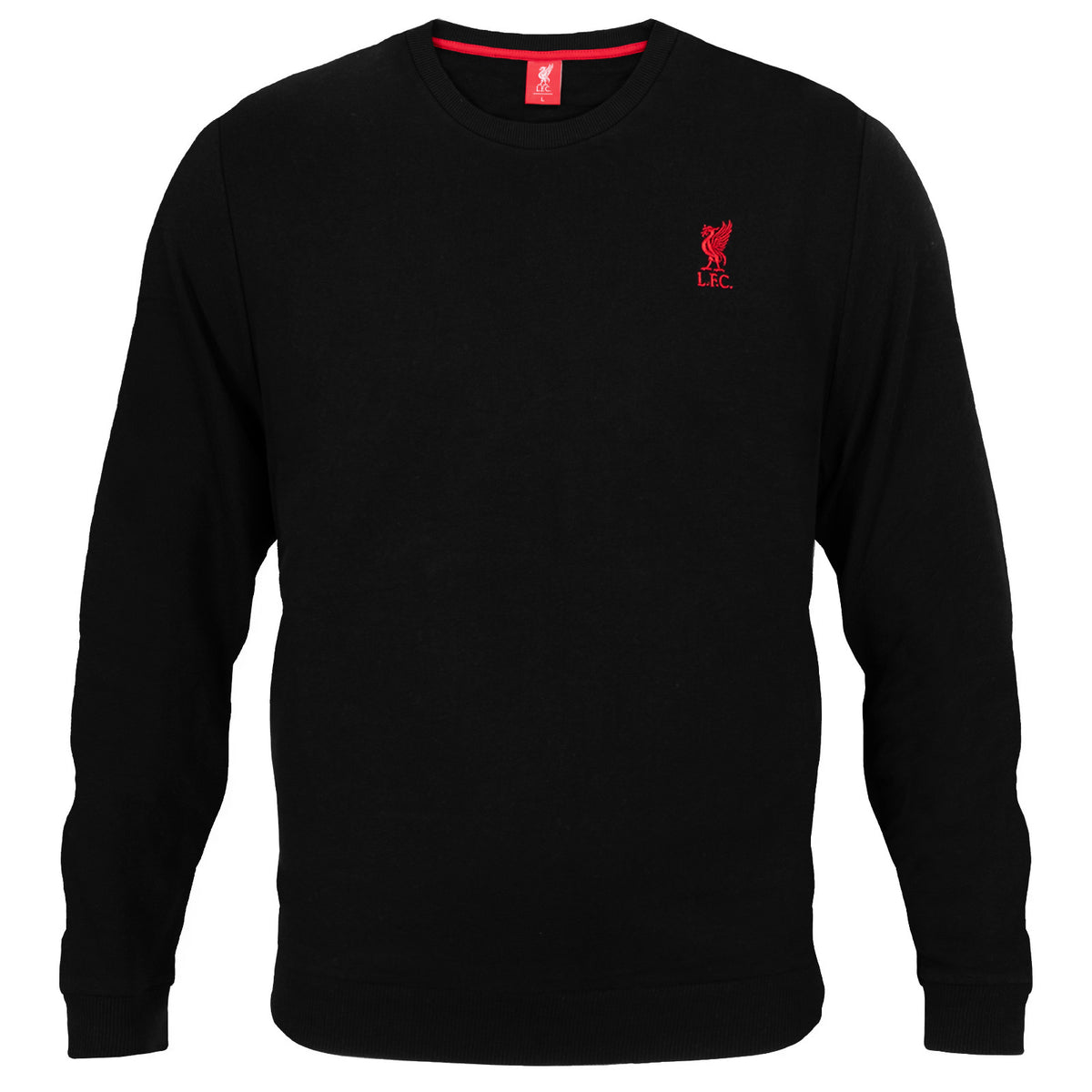 Liverpool adults crew neck sweatshirt in grey & black featuring an embroidered Liverbird club crest to the chest.