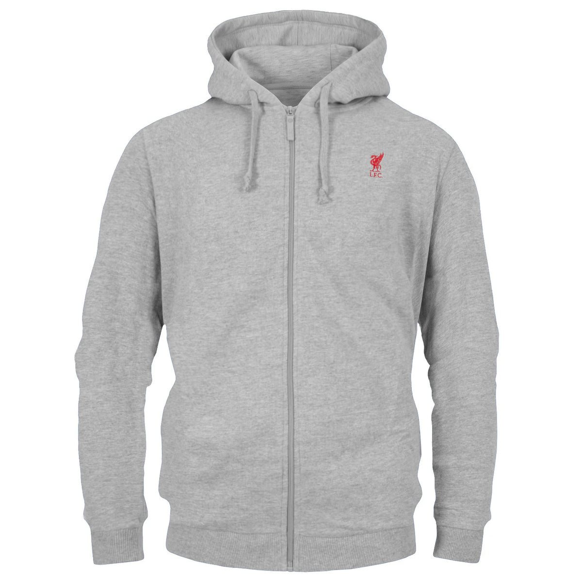 Liverpool adults zip hoodie in grey featuring a small embroidered club crest to the chest.