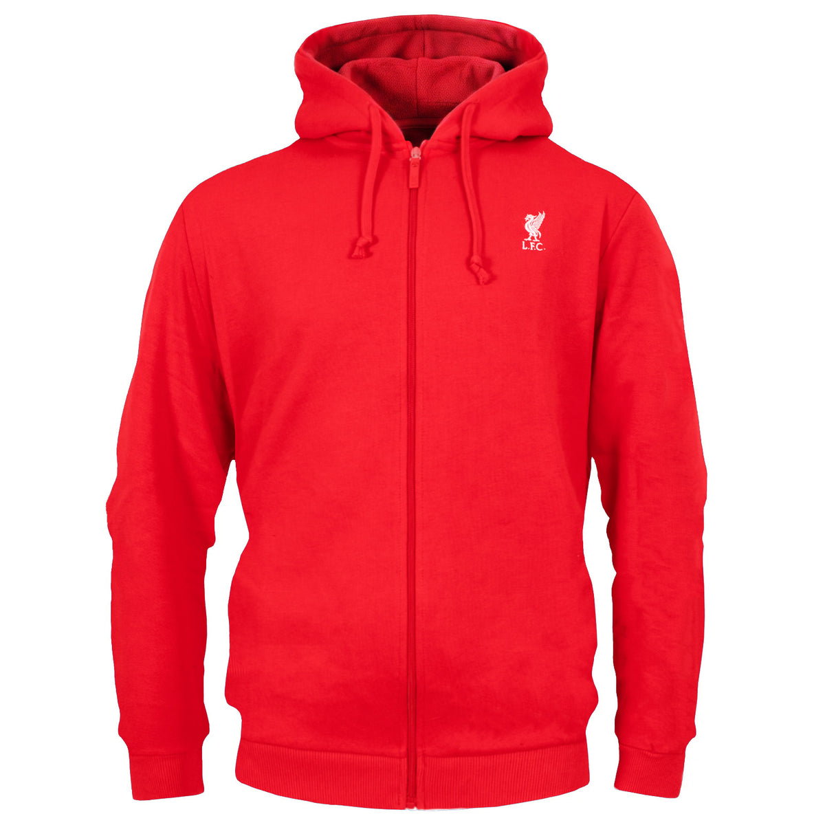 Liverpool adults zip hoodie in red & grey featuring a small embroidered club crest to the chest.