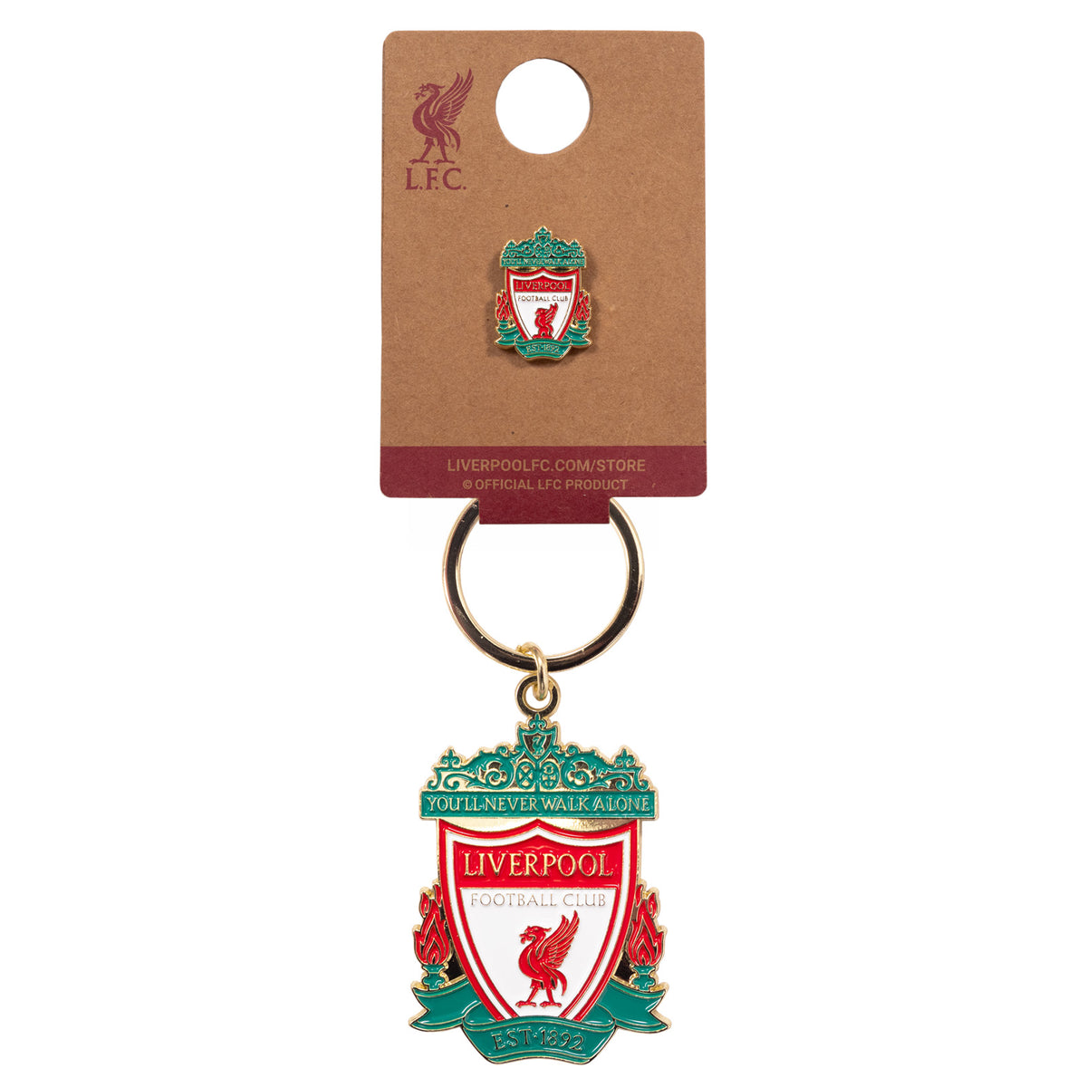 Liverpool keyring and badge set in gold featuring a full colour club crest