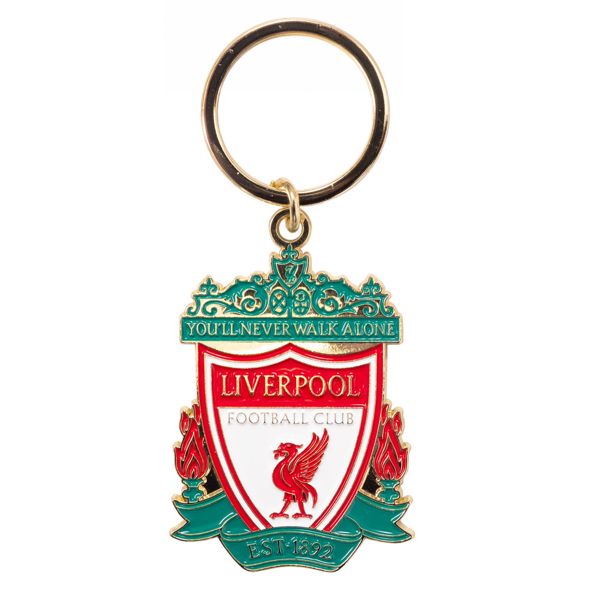 Liverpool keyring and badge set in gold featuring a full colour club crest