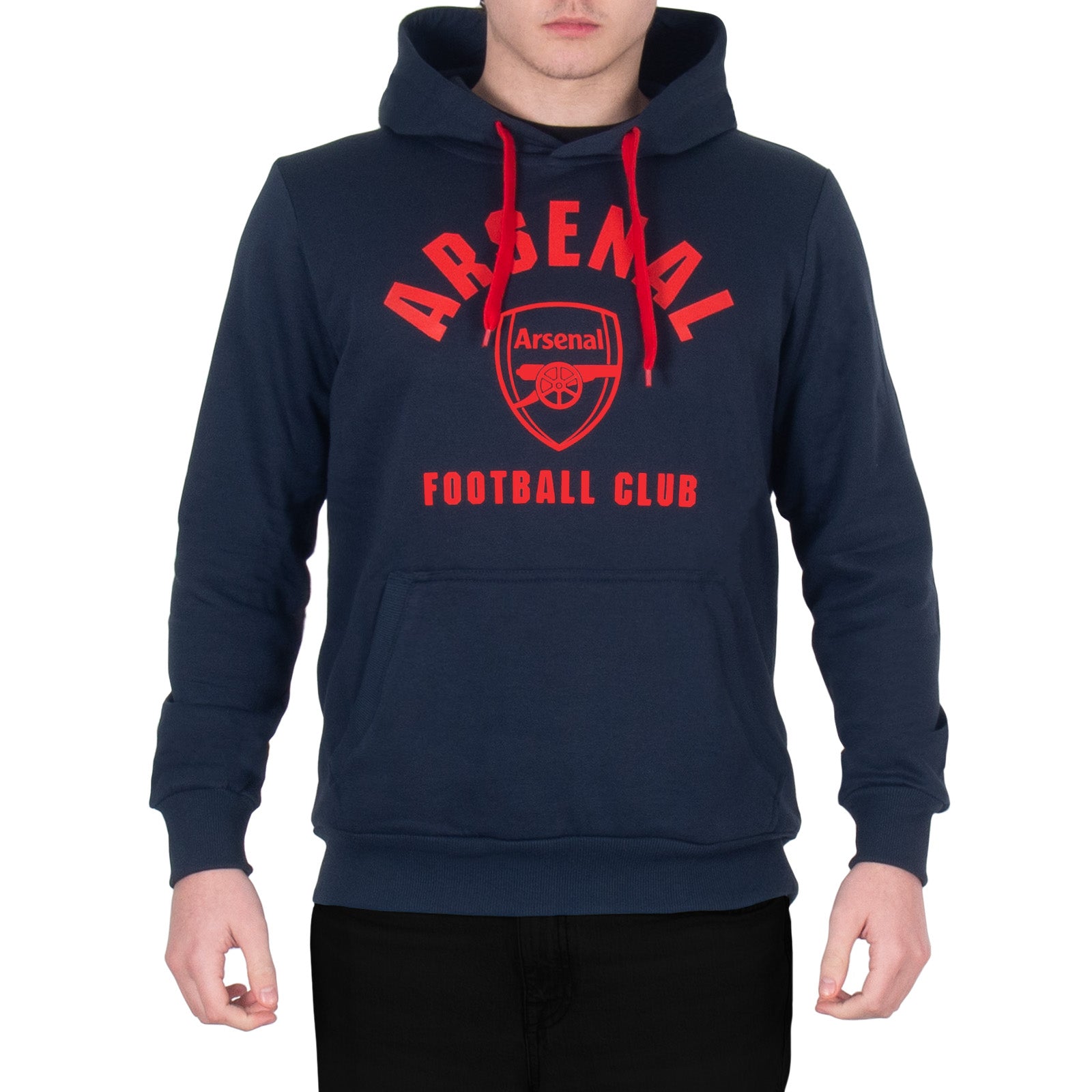 Arsenal adults graphic hoodie in navy blue with Gunners crest to the centre of the front.