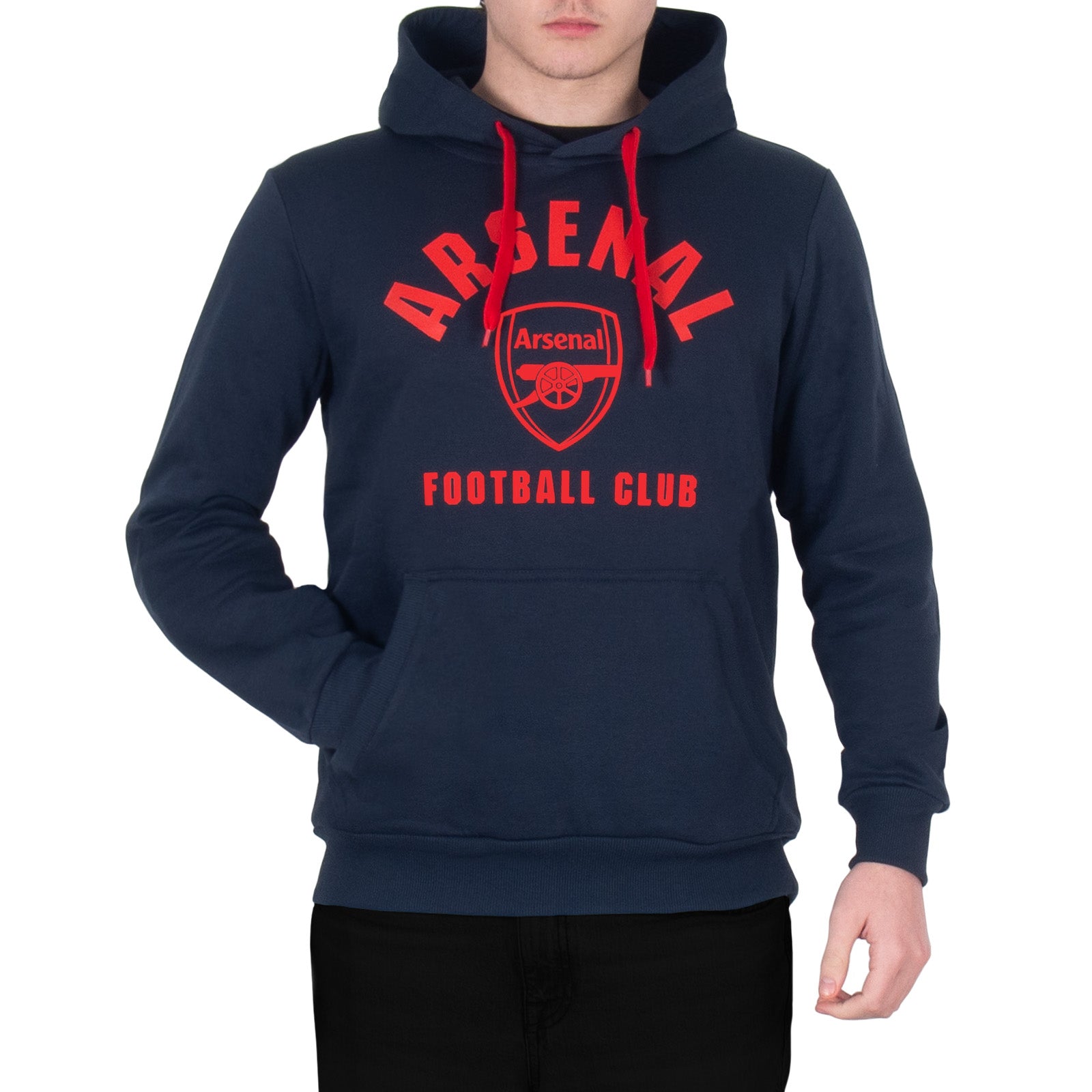 Arsenal adults graphic hoodie in navy blue with Gunners crest to the centre of the front.