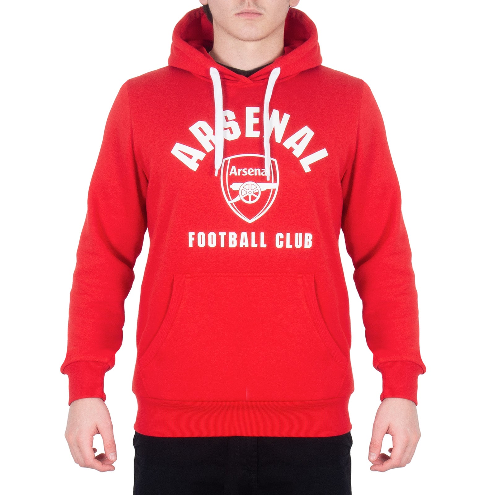 Arsenal adults graphic hoodie in red with Gunners crest to the centre of the front.