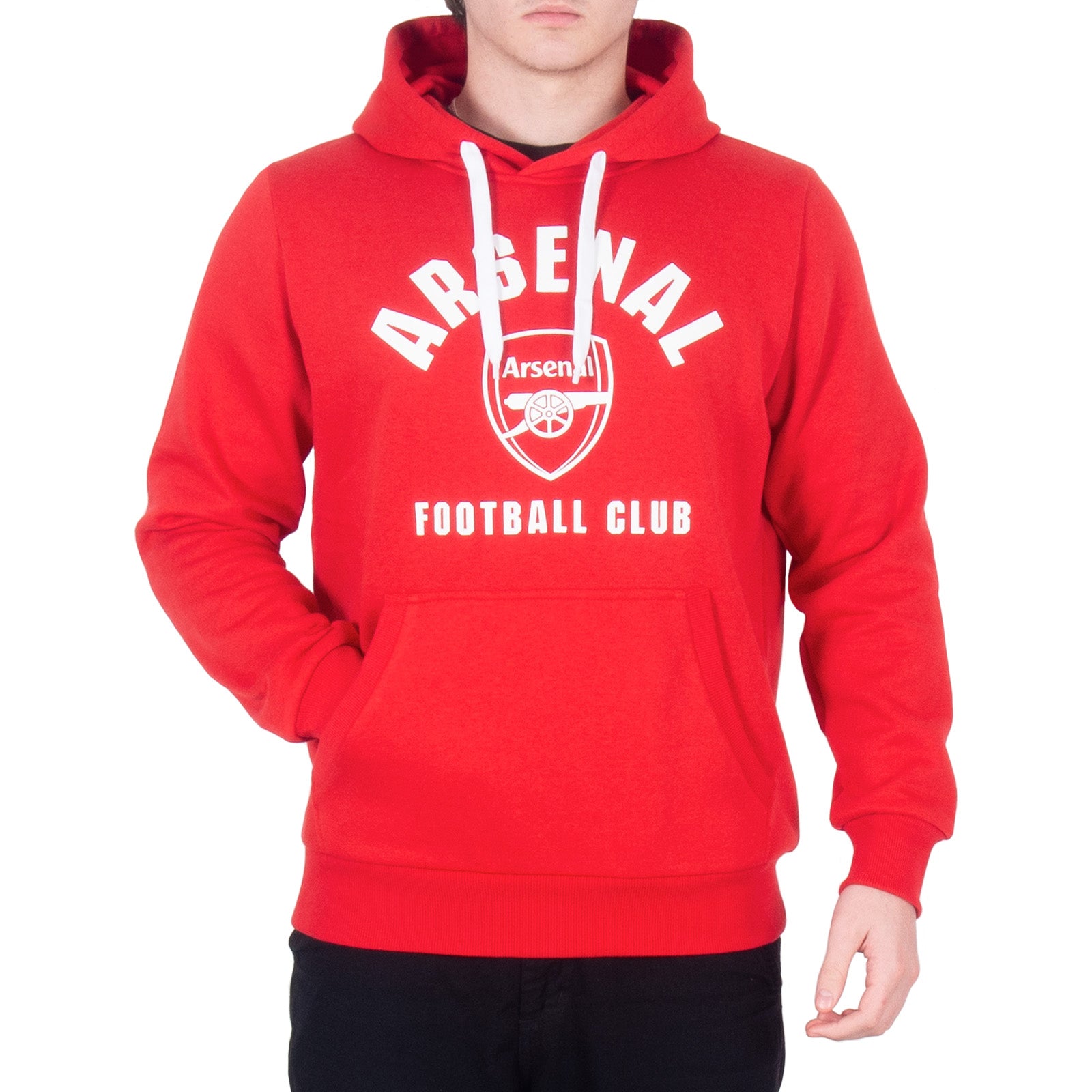 Arsenal adults graphic hoodie in red with Gunners crest to the centre of the front.