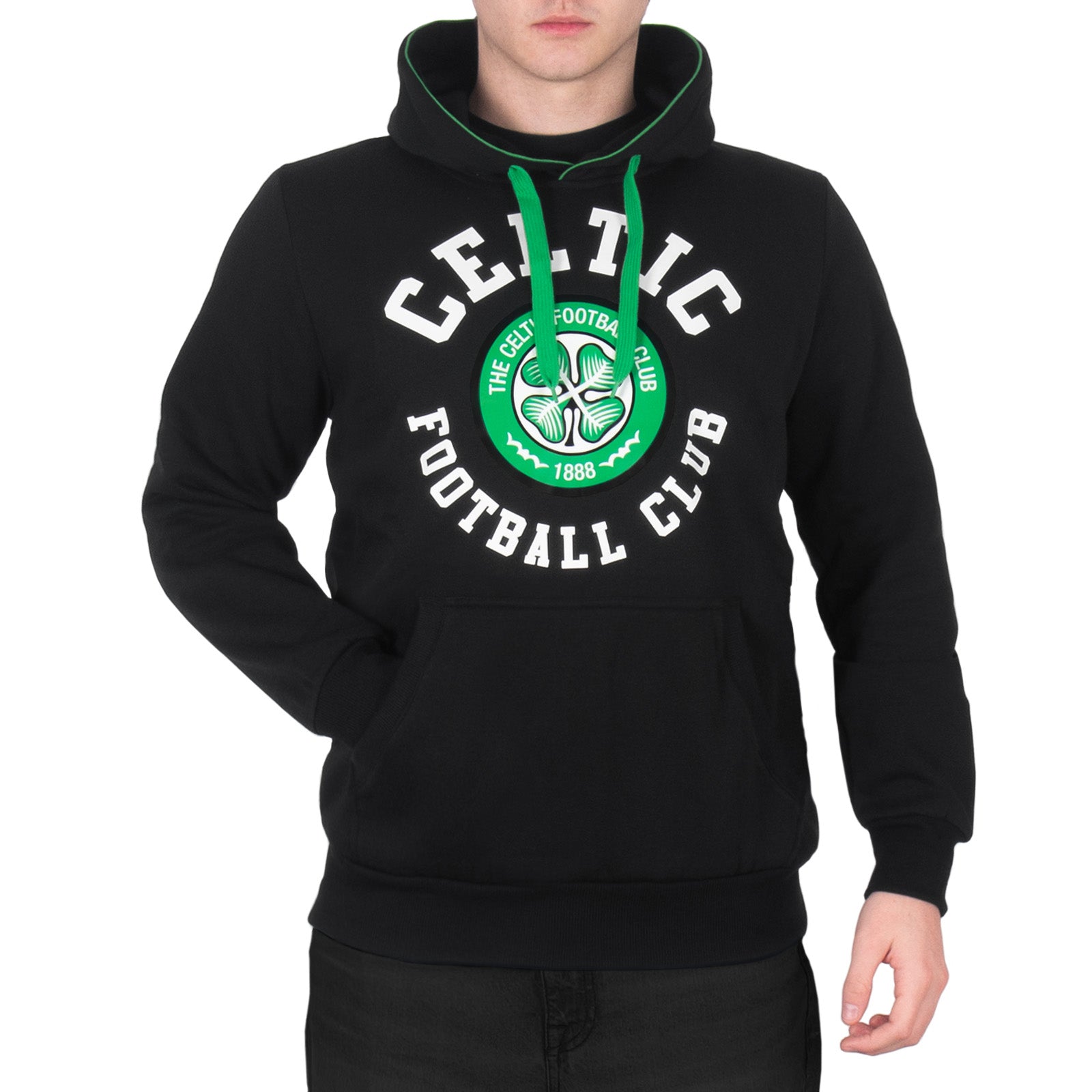 Celtic adults hoodie in black with club crest & text print to front.