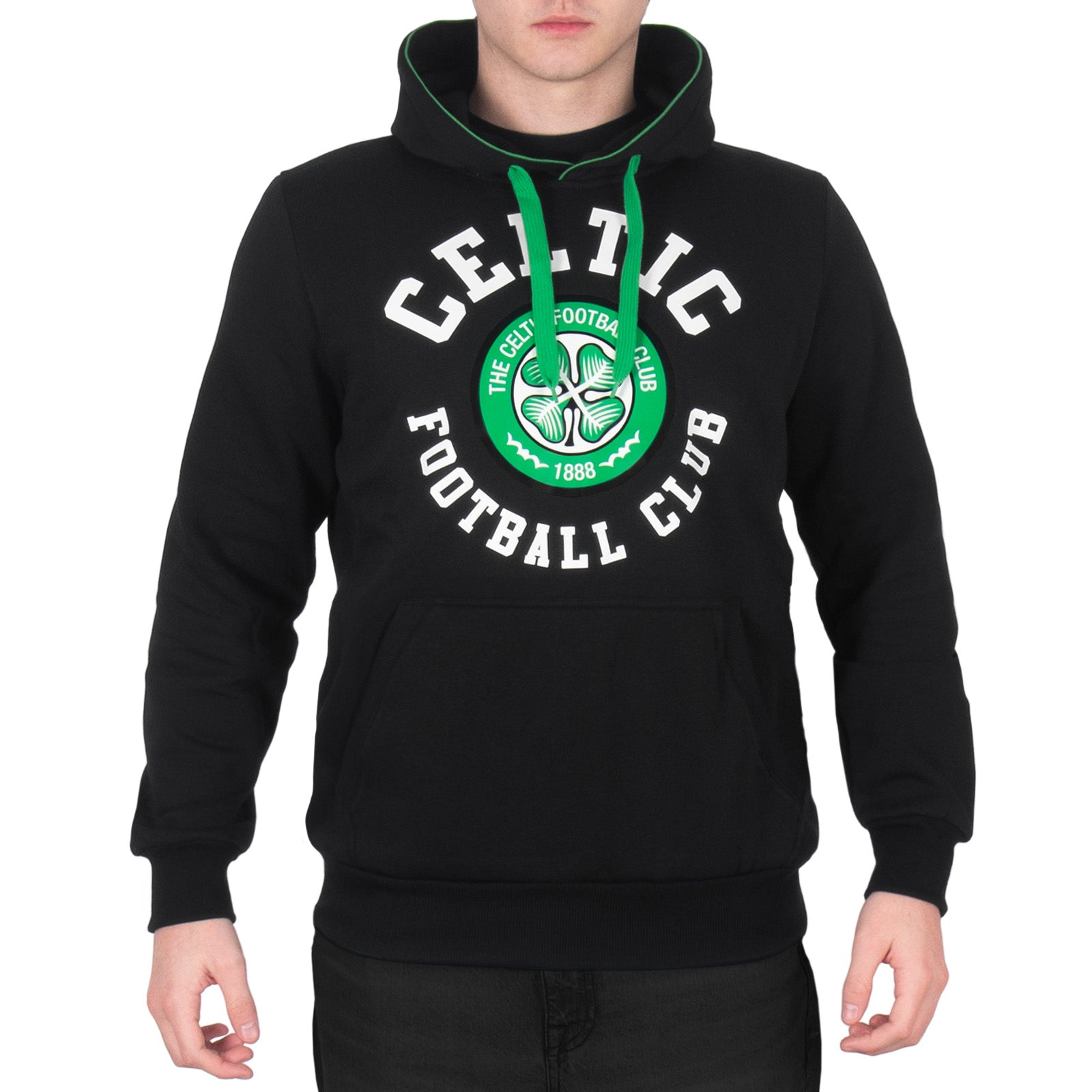 Celtic adults hoodie in black with club crest & text print to front.