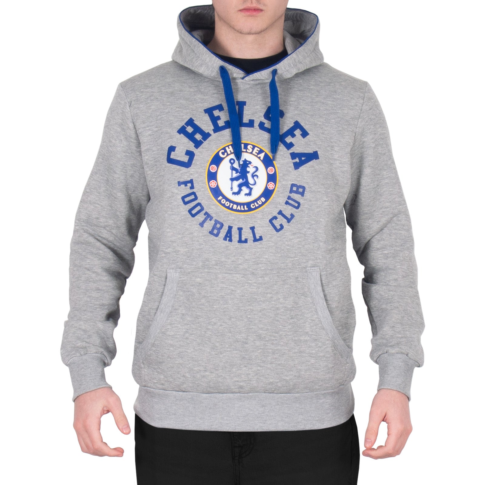 Chelsea kids hoodie in grey with the club crest & text print to front.