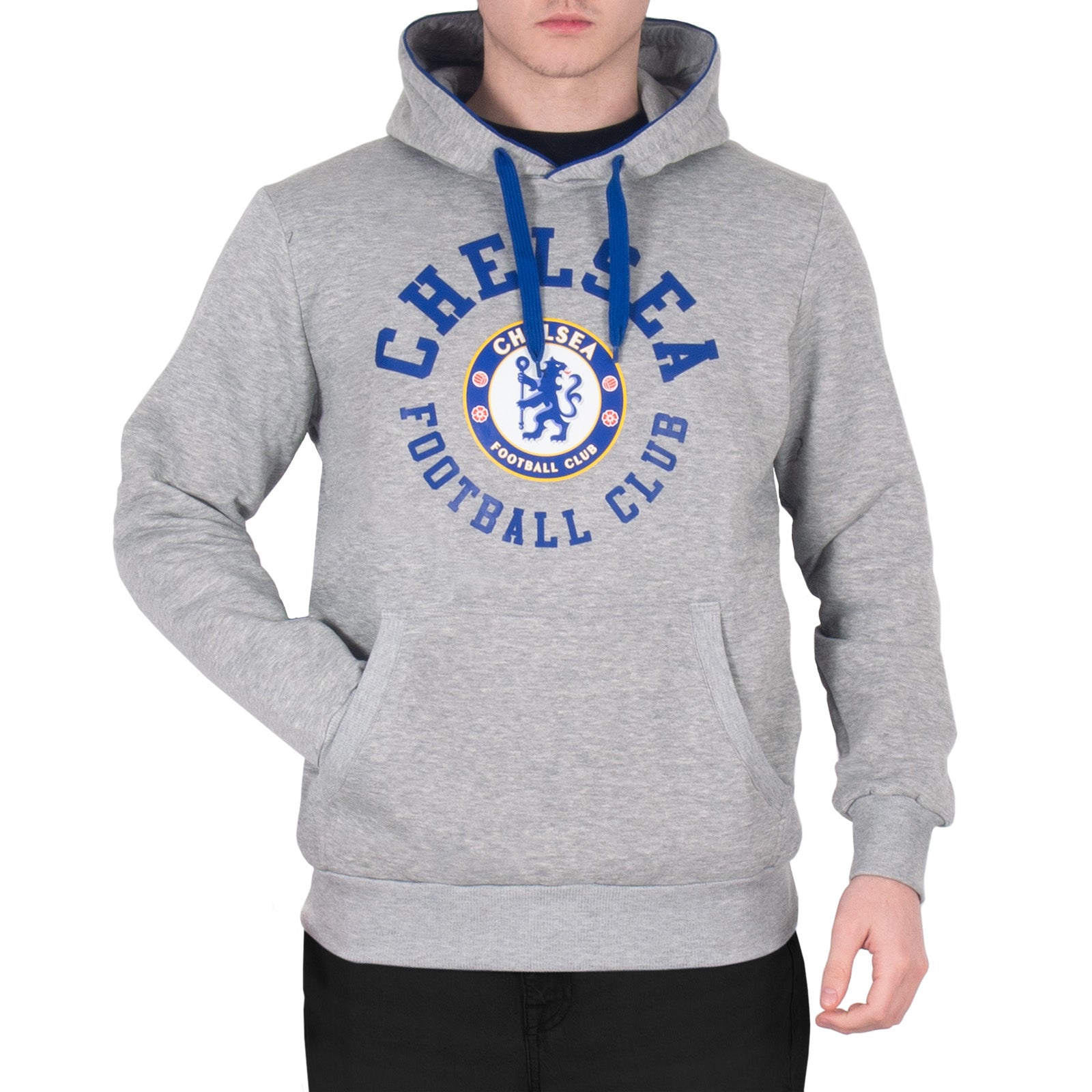 Chelsea kids hoodie in grey with the club crest & text print to front.