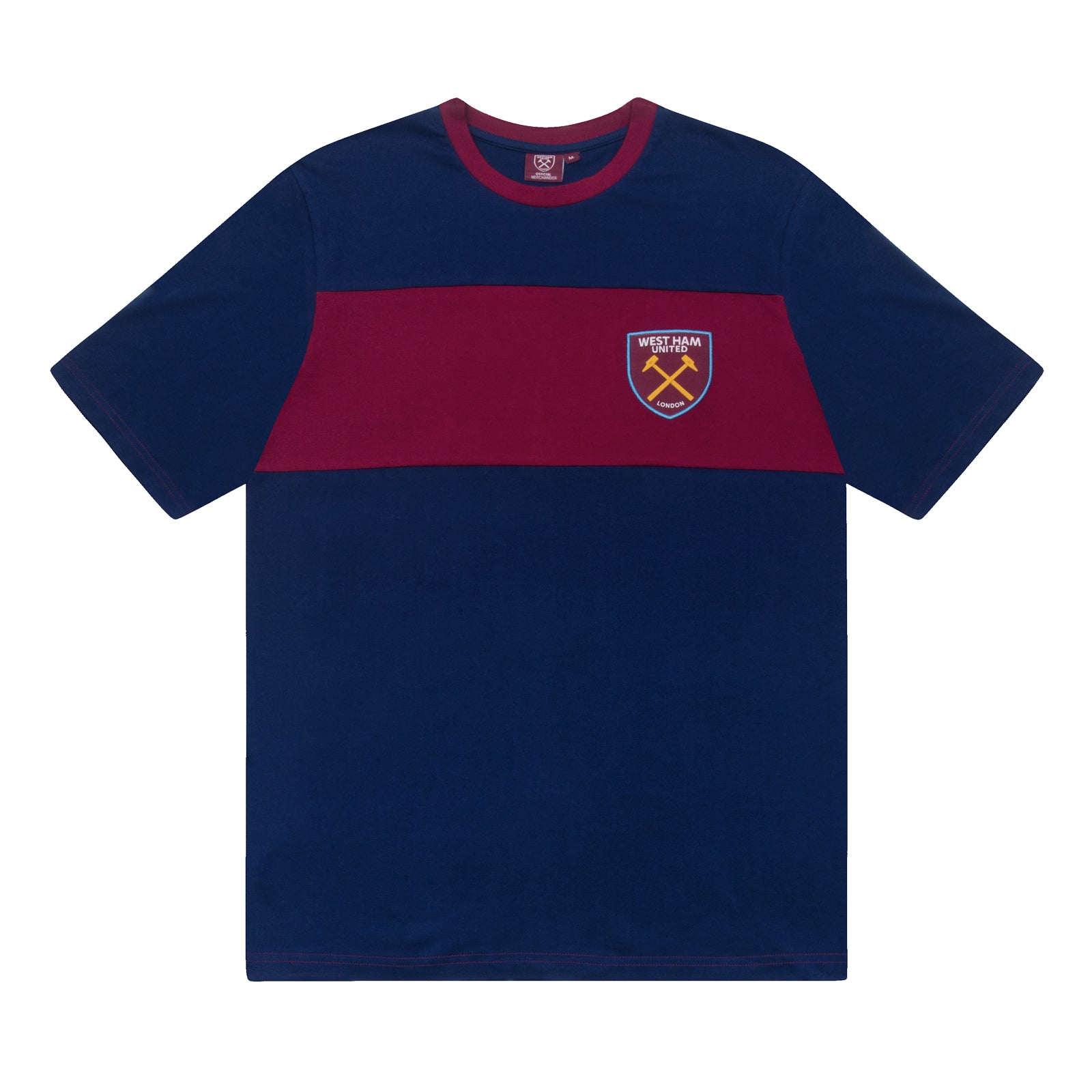 West Ham adults long pyjamas in navy blue. Long sleeved top with graphic print and long bottoms