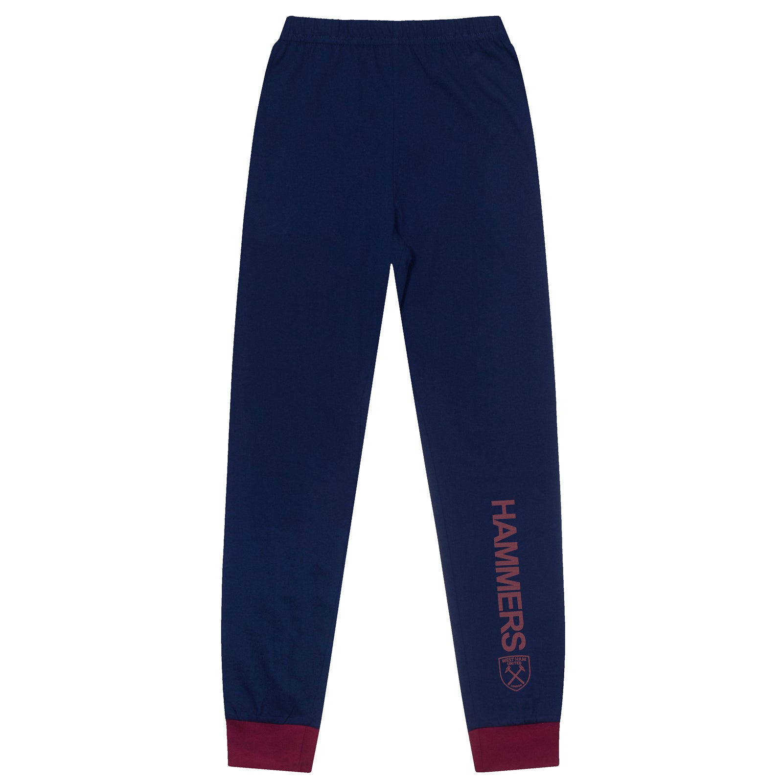 West Ham kids long pyjamas in navy blue. Long sleeved top with graphic and long bottoms