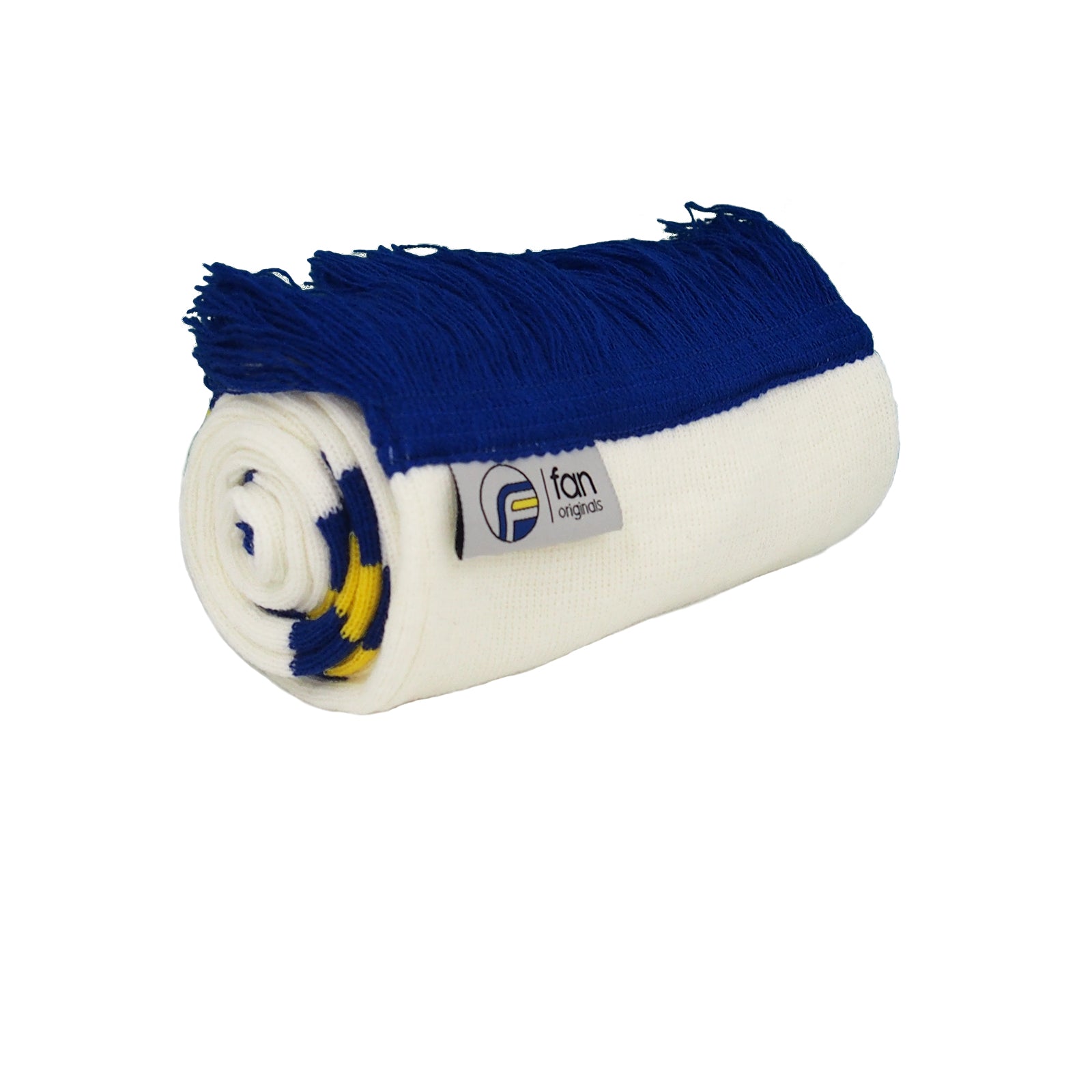 Leeds United retro beanie hat & bar scarf set in white, blue & yellow