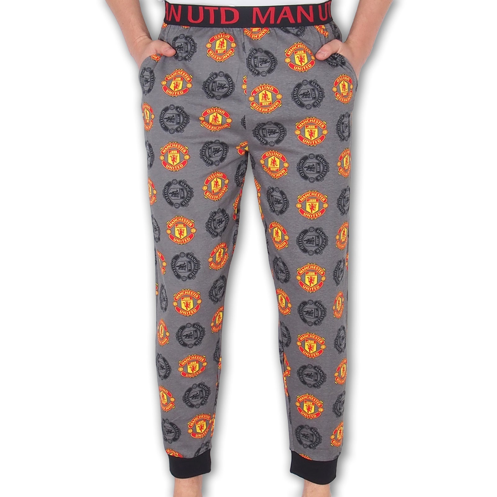 Manchester Utd lounge pants in grey with all over MUFC crest print