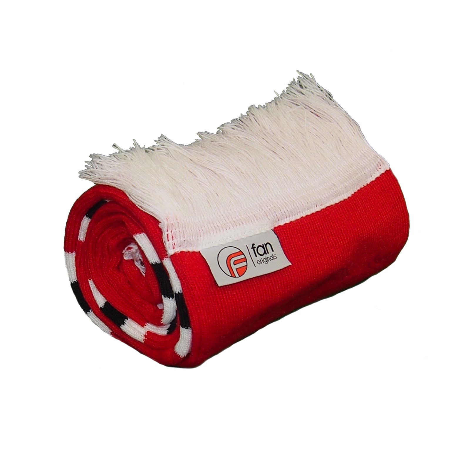 Brentford retro bobble hat & bar scarf set in red, black & white