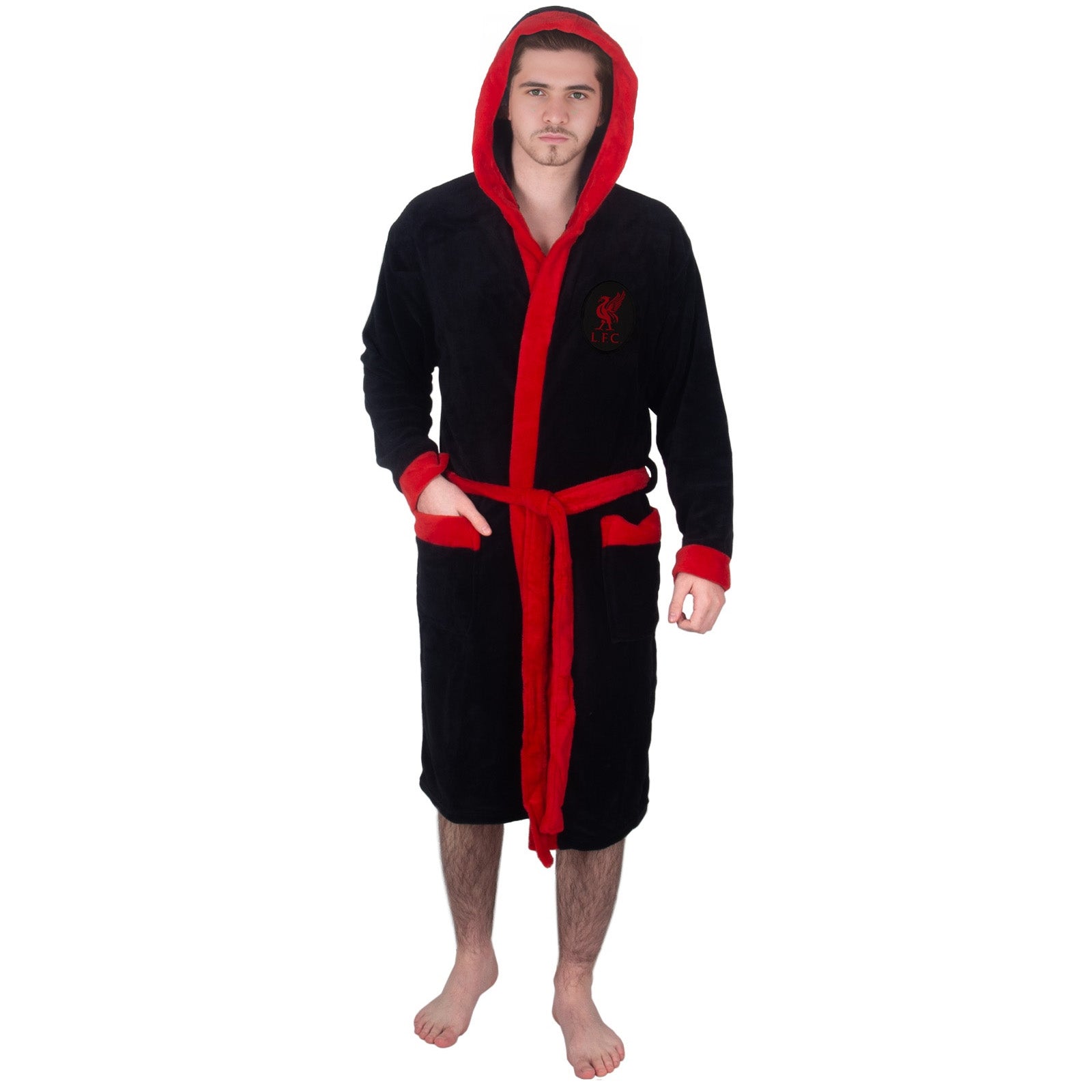 Liverpool adults dressing gown in black with a crest