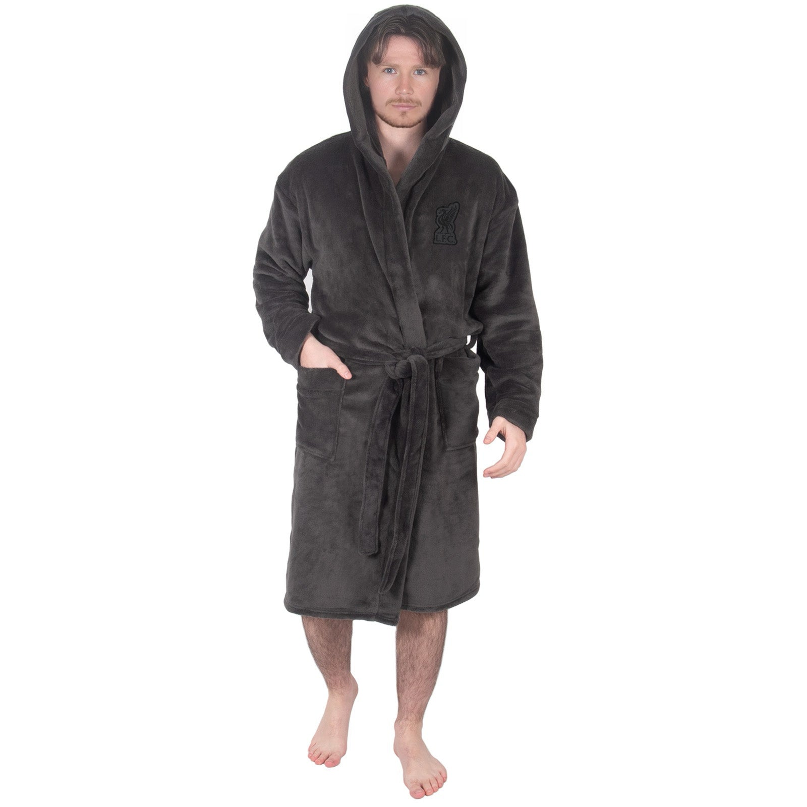 Liverpool adults dressing gown in grey with a crest