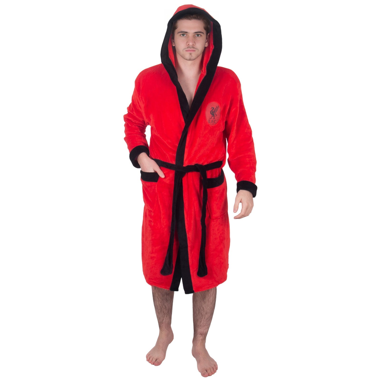 Liverpool adults dressing gown in red with a crest