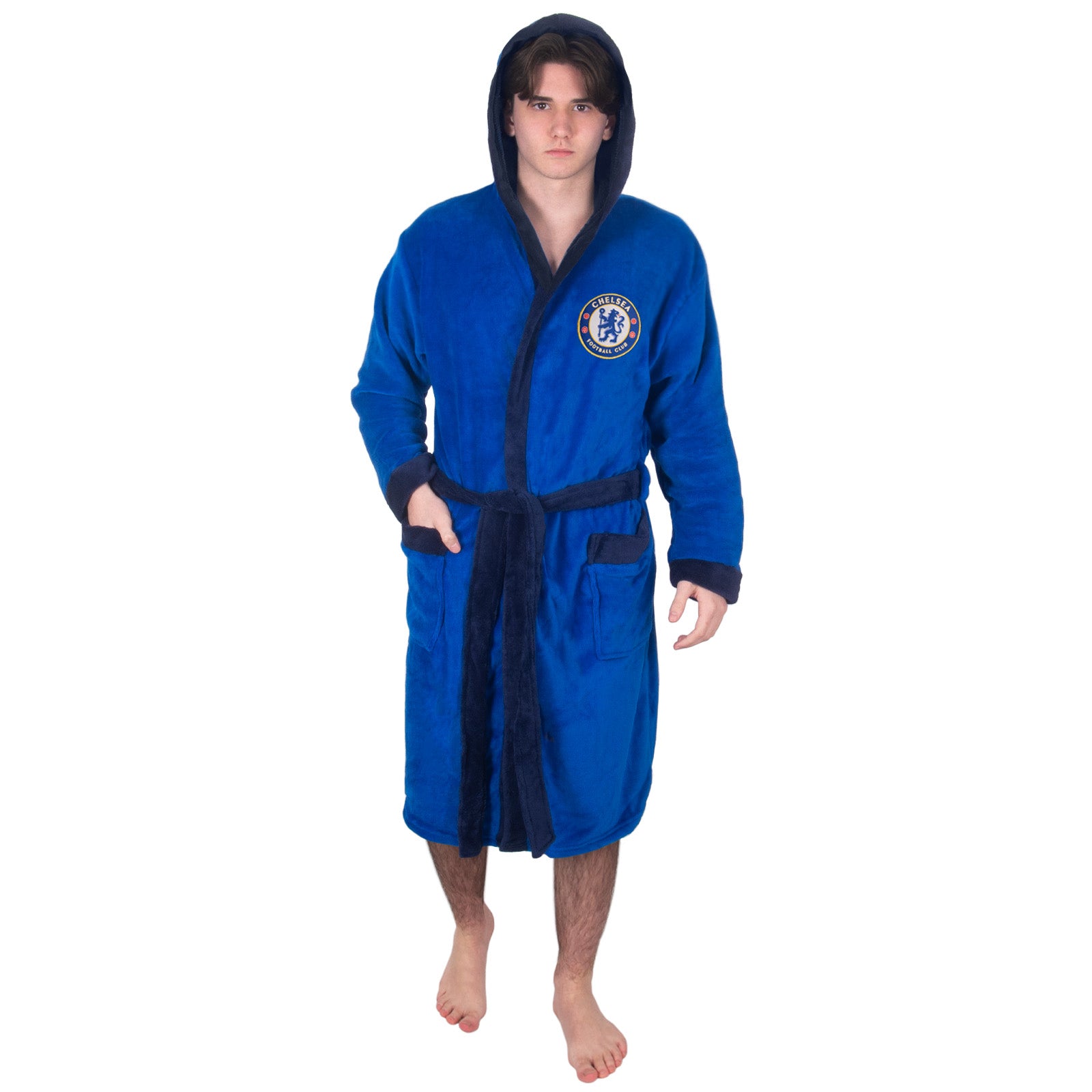 Chelsea adults dressing gown in royal blue with crest