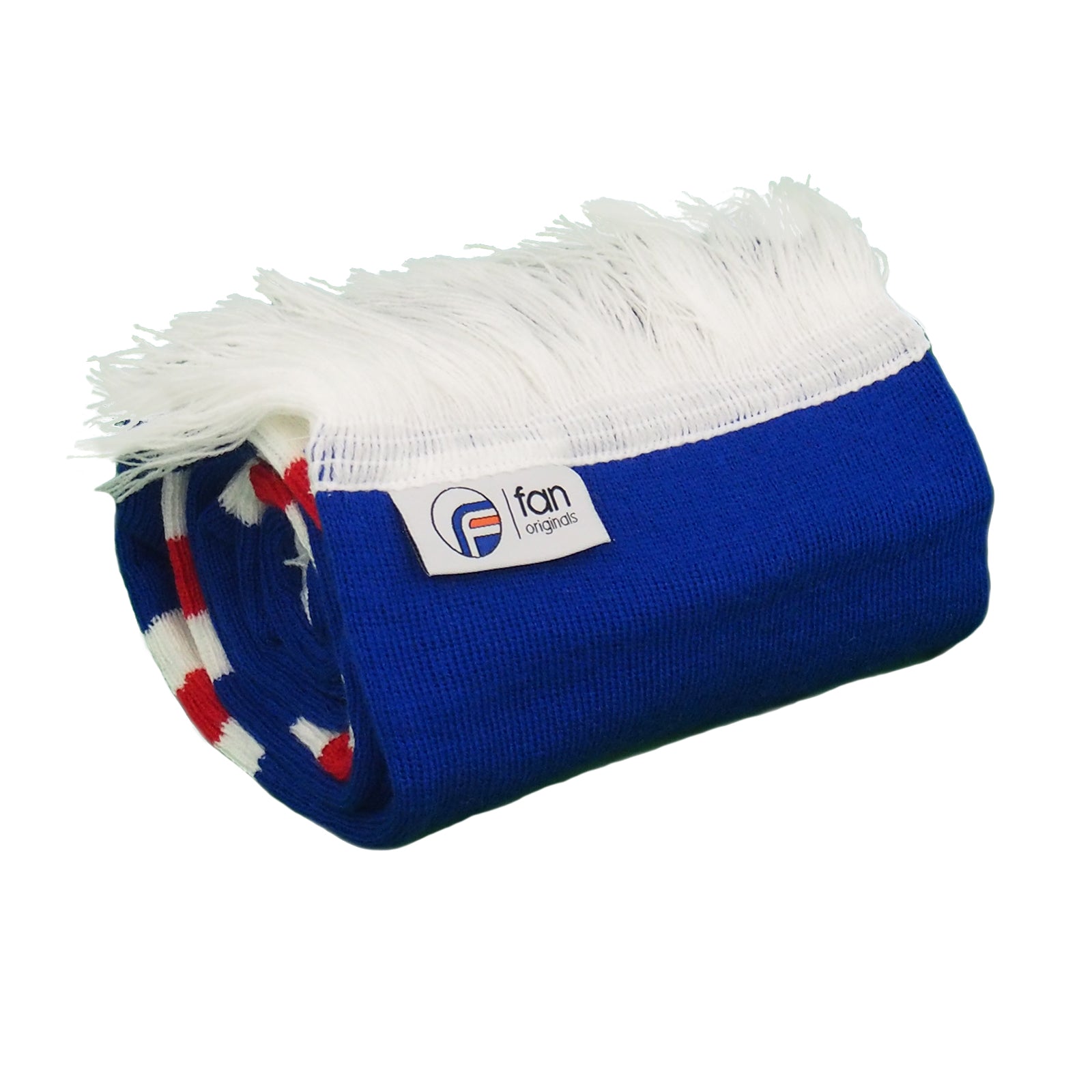 Rangers retro beanie hat & bar scarf set in blue, white & red