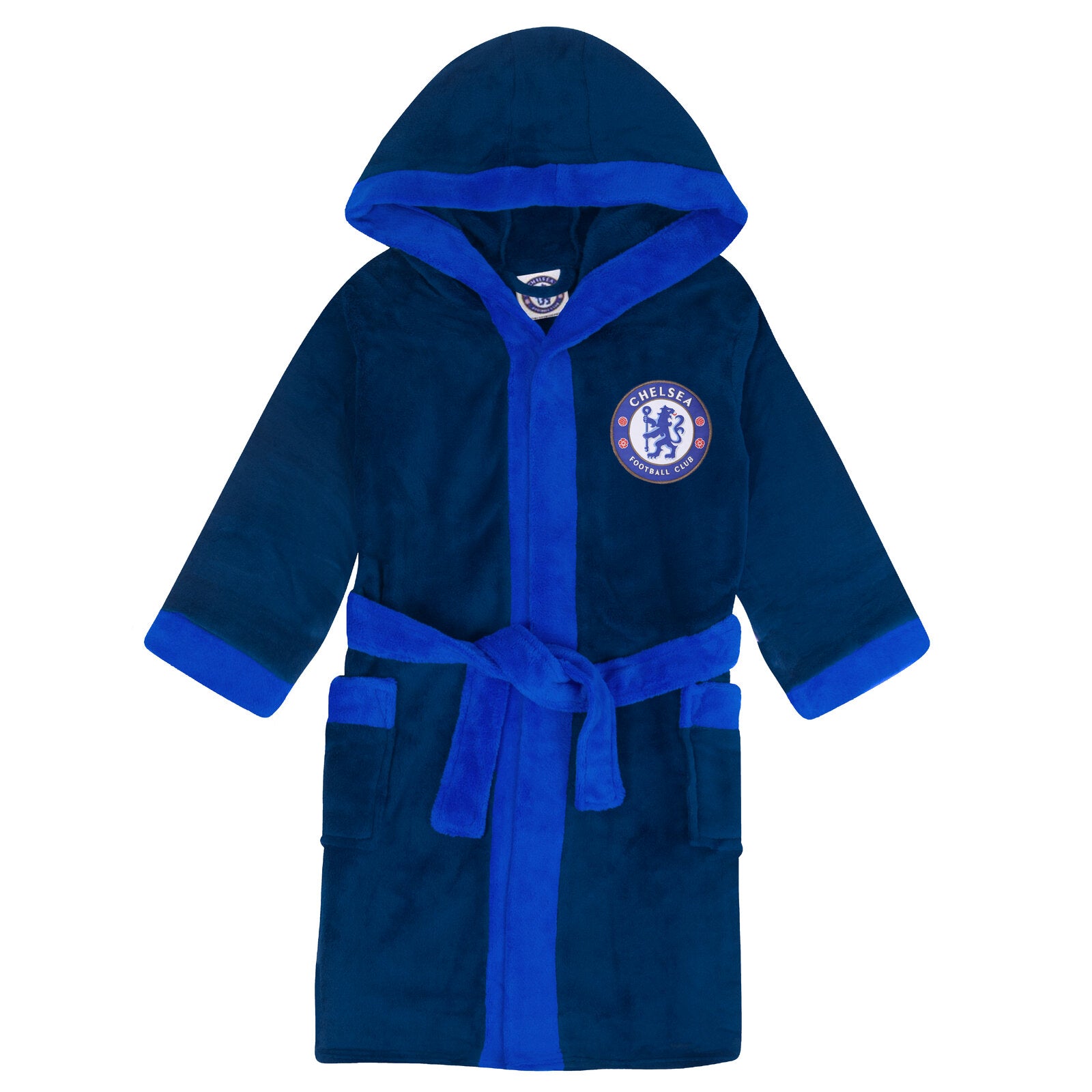 Chelsea kids dressing gown in navy blue with crest